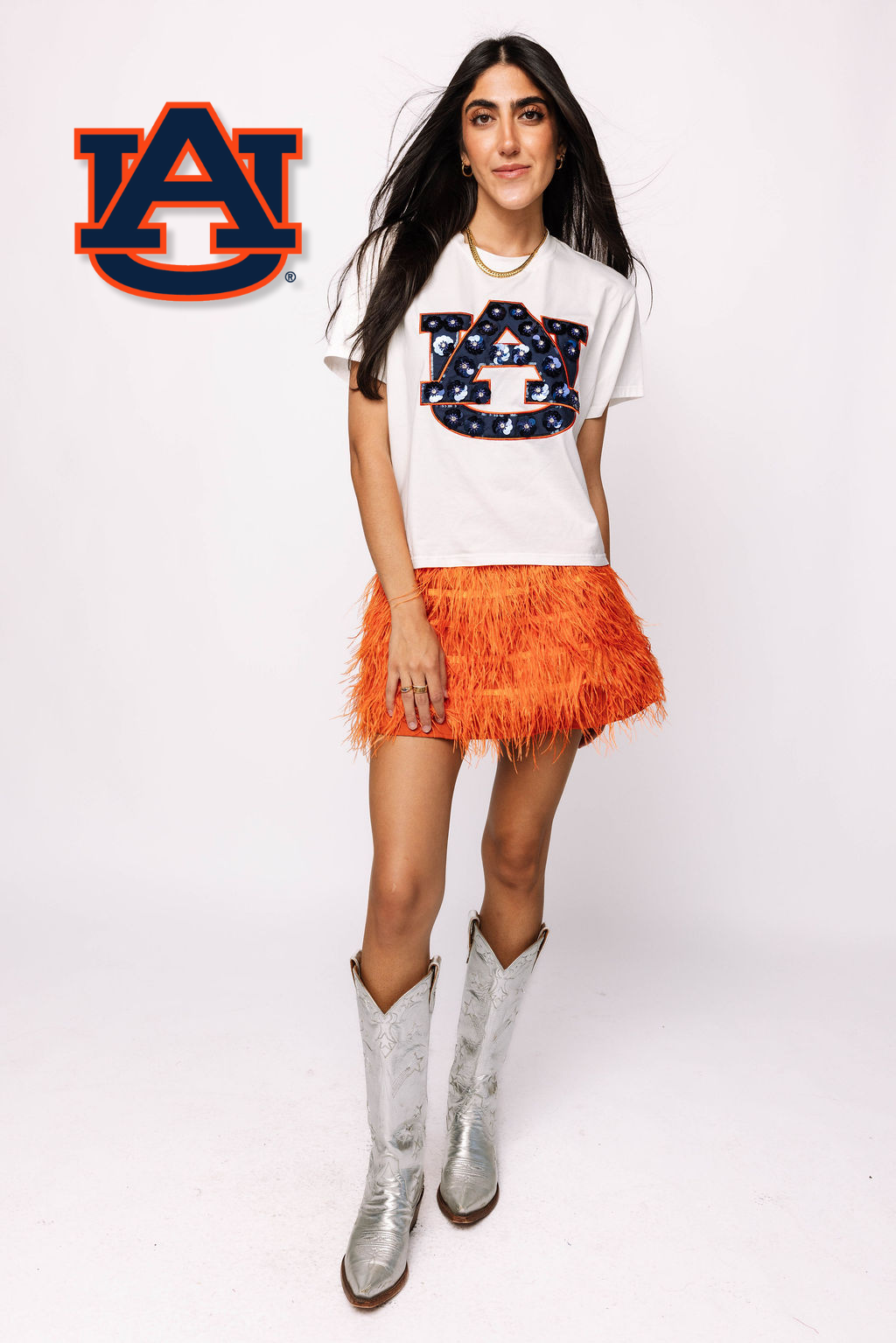 Licensed Auburn Mascot Sequin Flower Tee