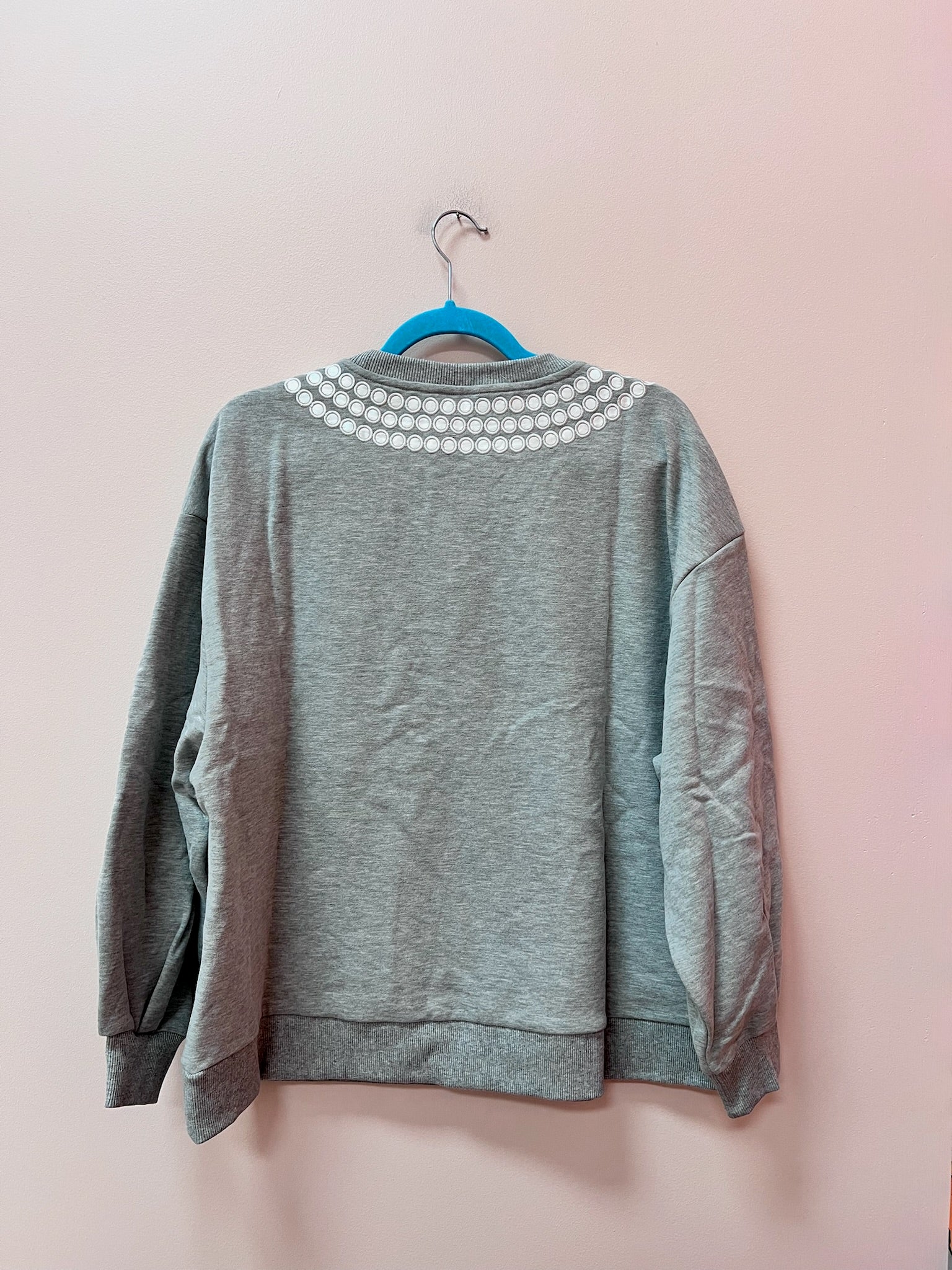 SAMPLE- Heather Grey white pearl necklace sweatshirt