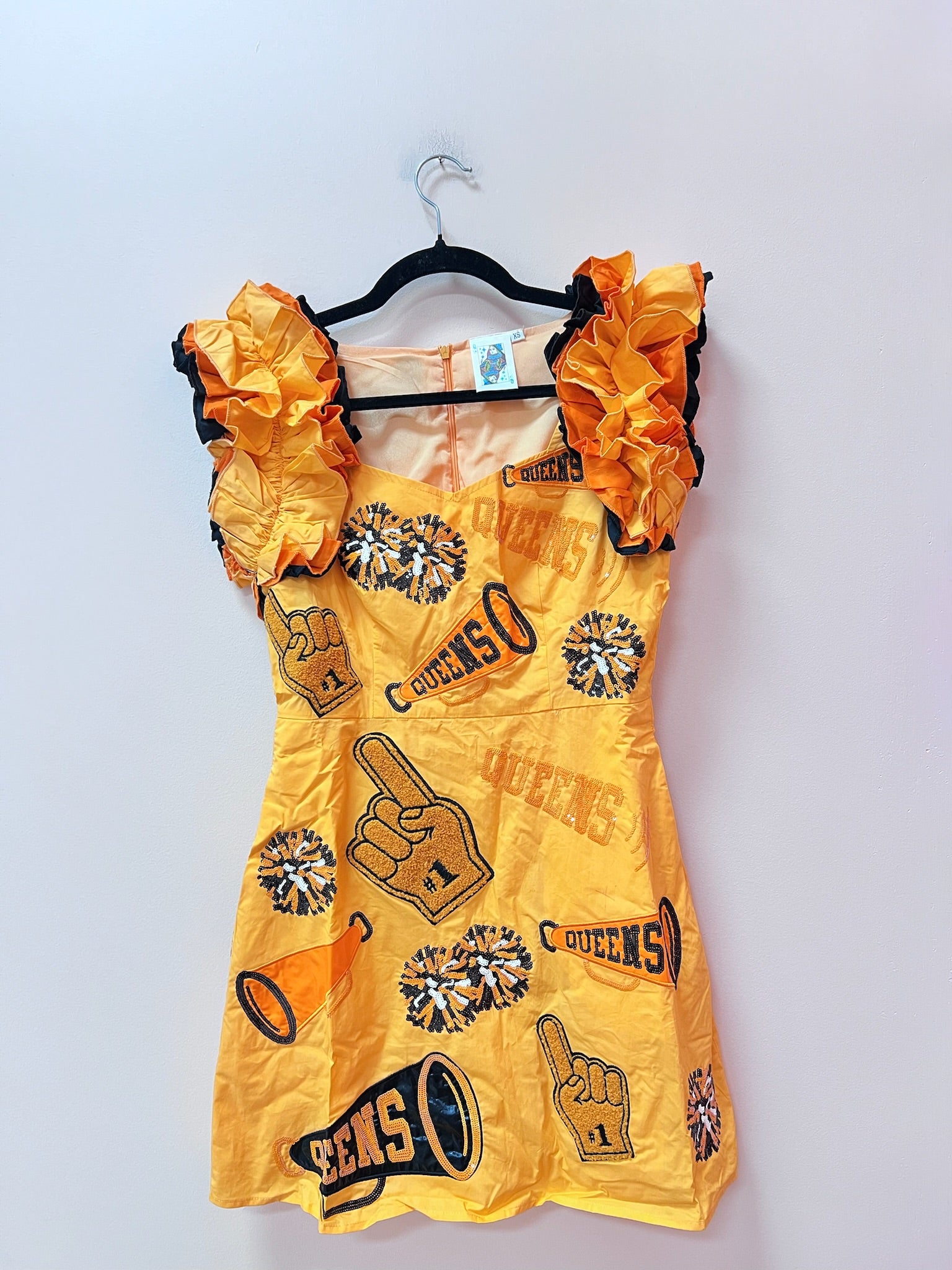 SAMPLE- ORANGE, ORANGE & BLACK CHEERS ICON RUFFLE DRESS