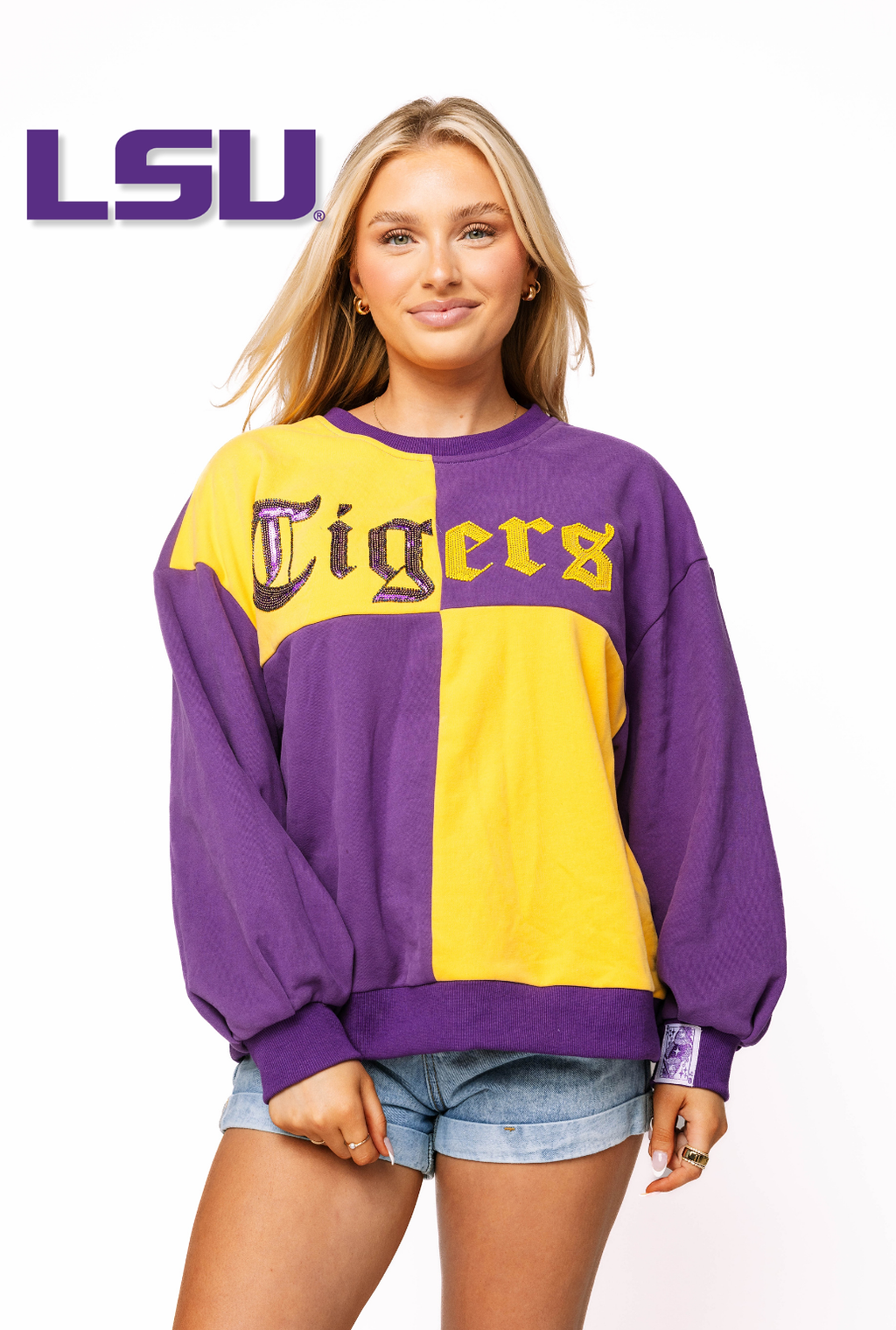 Licensed Sample - LSU Medieval Font Checker Sweatshirt