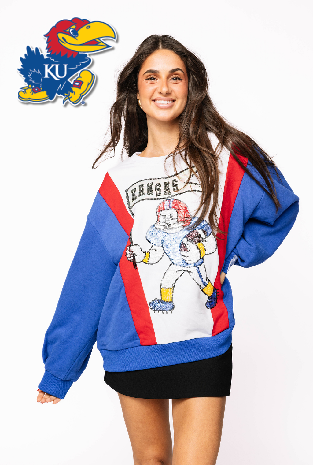 Licensed Sample - Kansas Football Player with Flag Sweatshirt