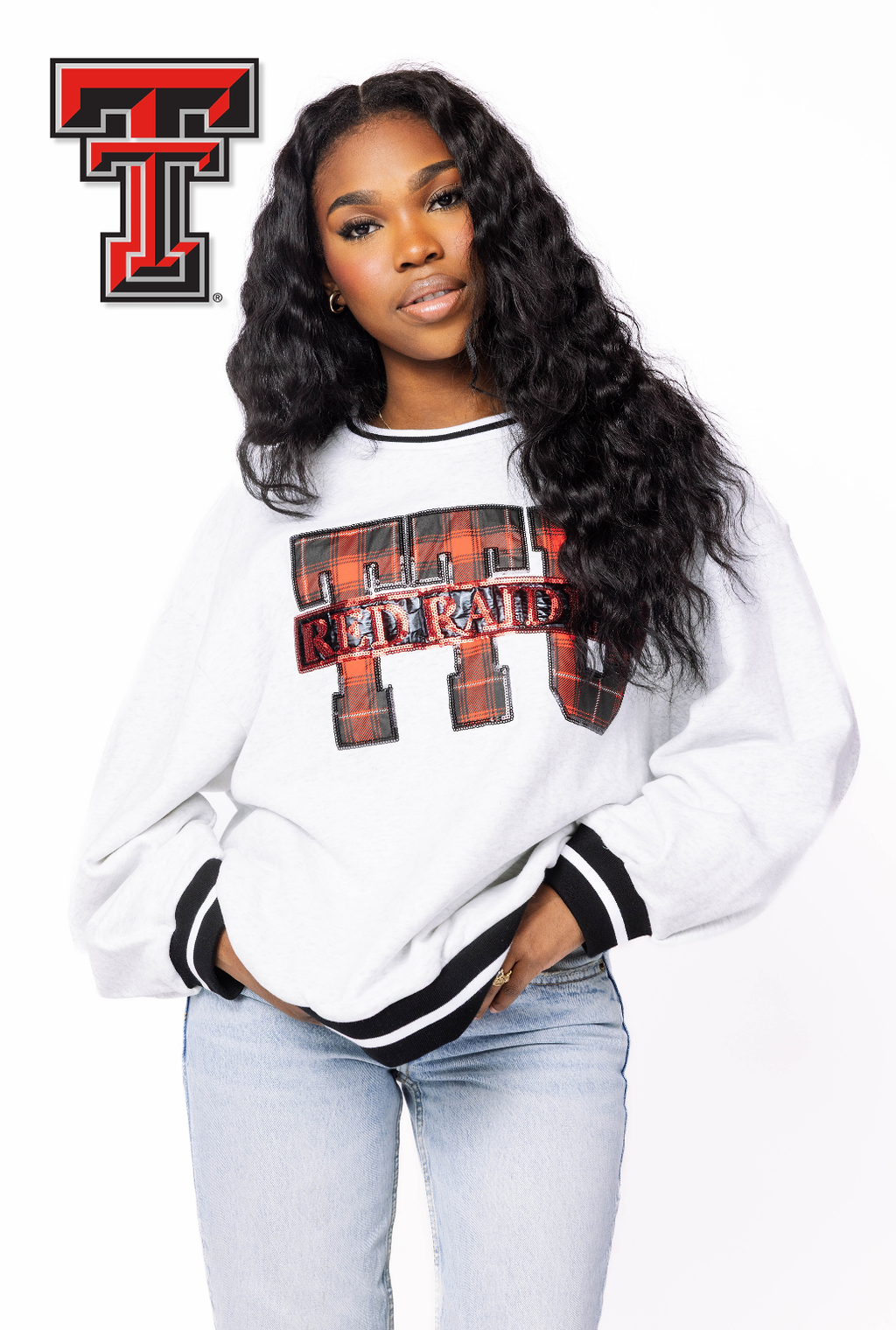 Licensed Sample - Texas Tech Plaid Letter Sweatshirt