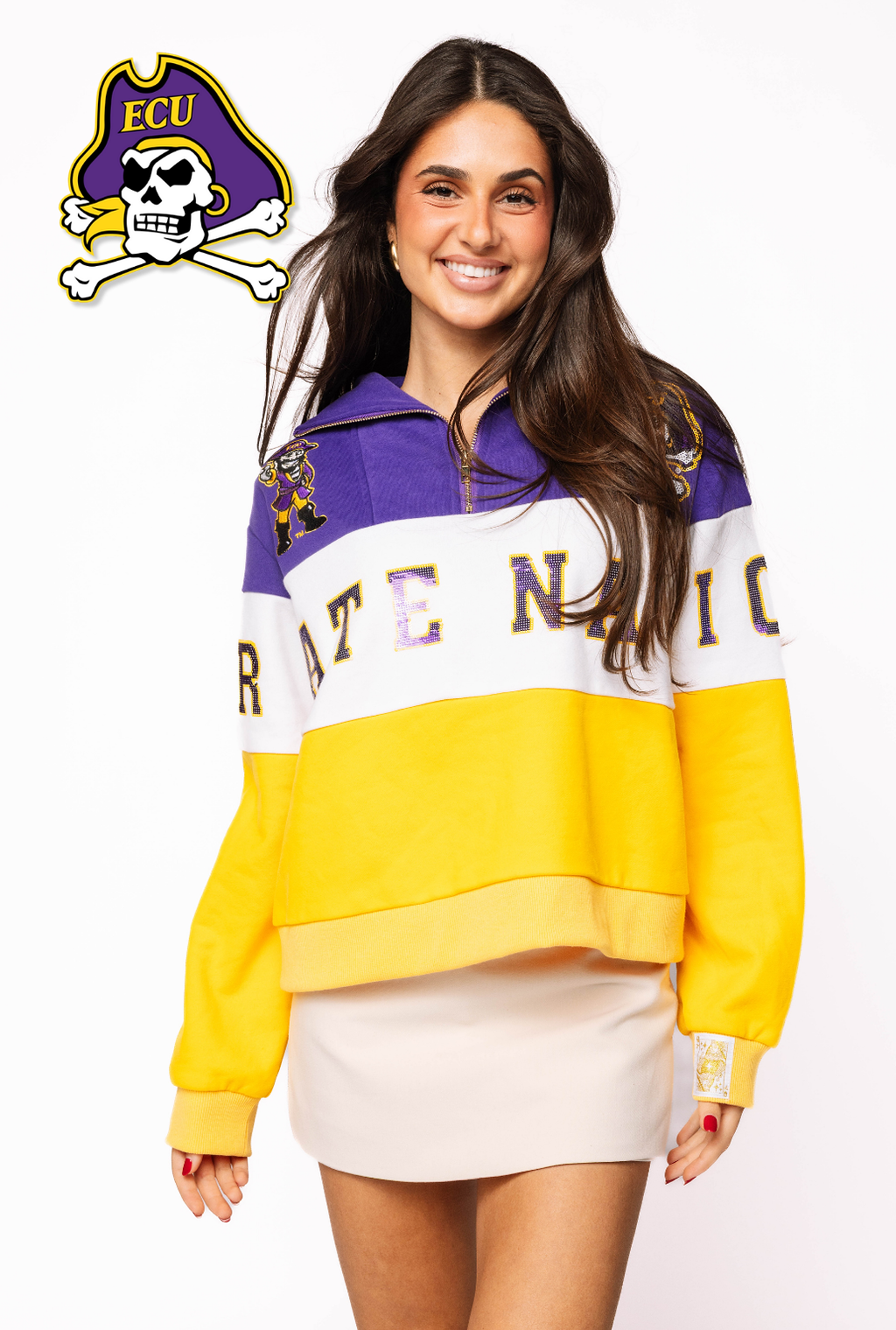 Licensed Sample - ECU Quarter Zip Colorblock Sweatshirt/Short Set