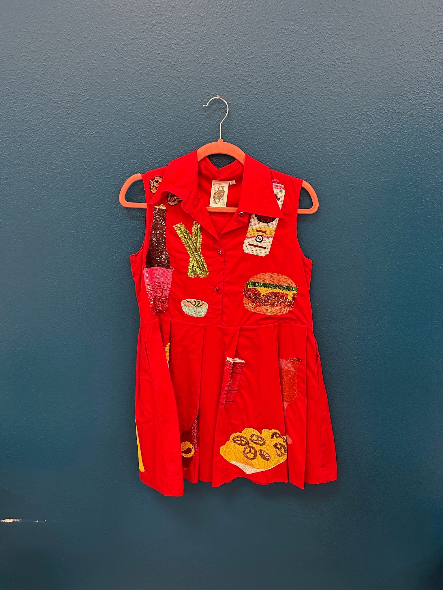 SAMPLE-  RED TAILGATE FOOD ICON COLLAR DRESS