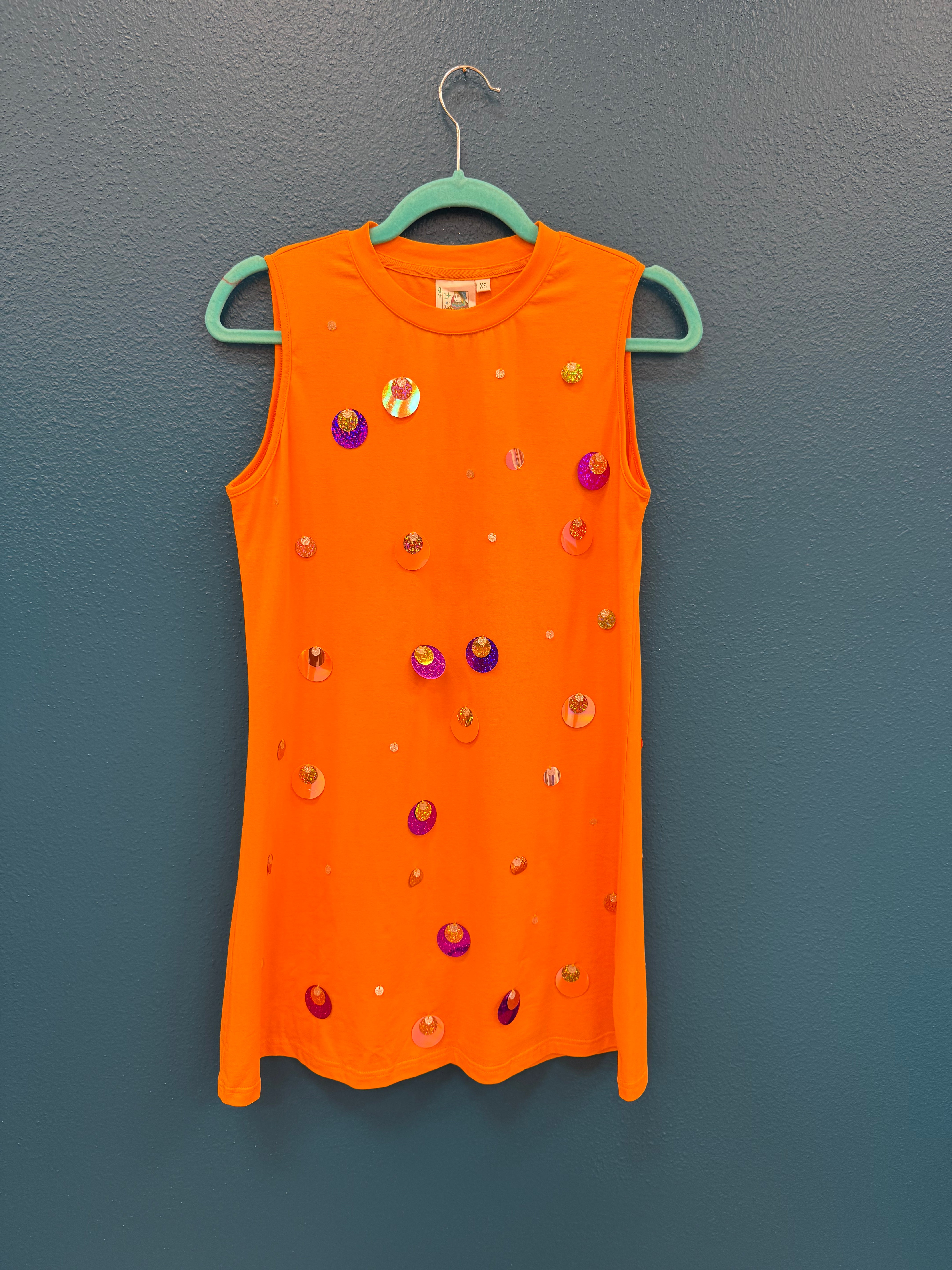 SAMPLE- Orange & Purple Pailette Tank Dress