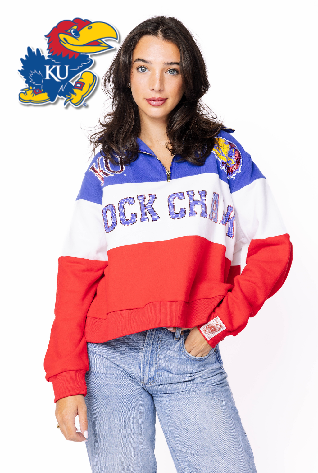 Licensed Sample - Kansas Quarter Zip Colorblock Sweatshirt