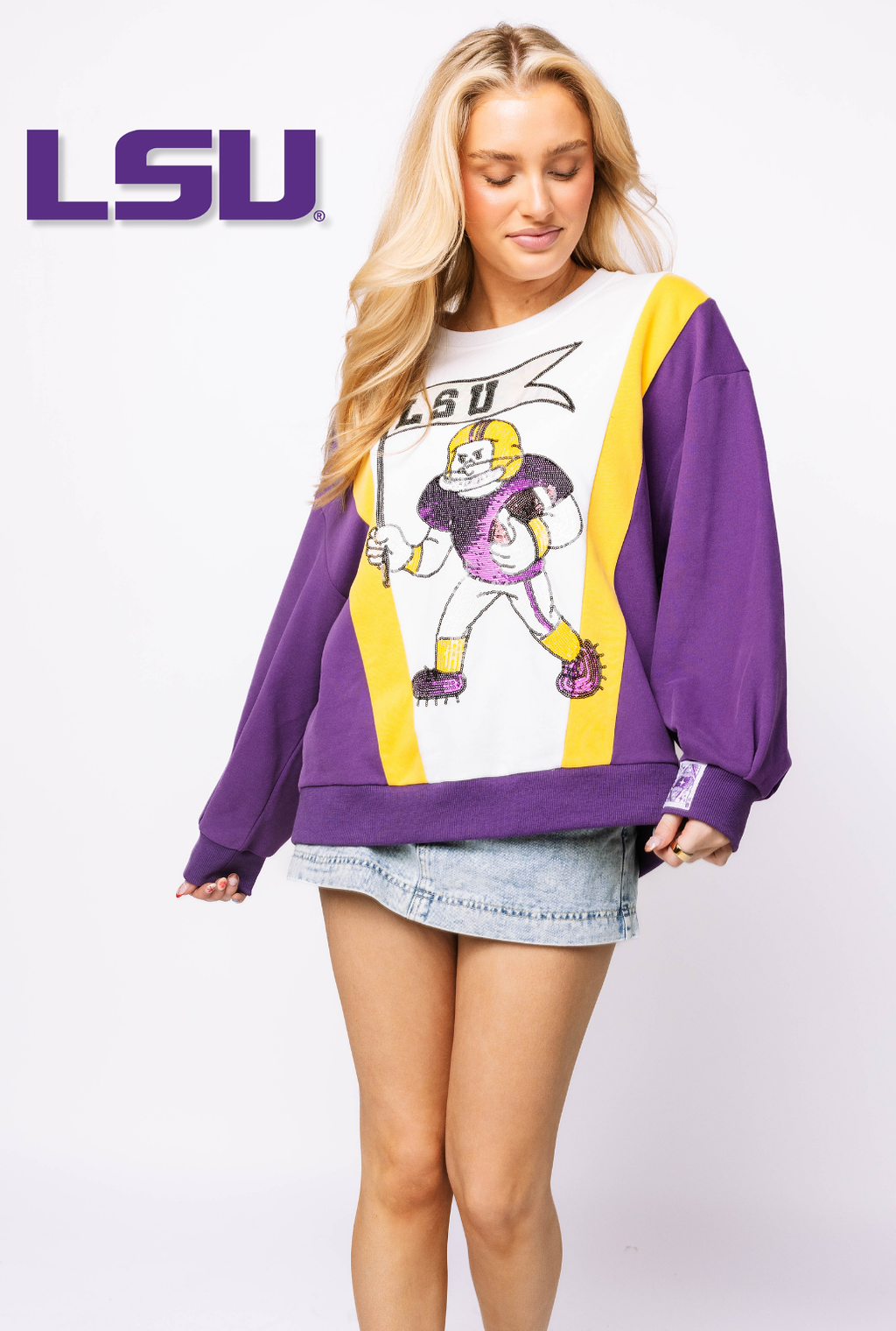 Licensed Sample - LSU Football Player With Flag Sweatshirt