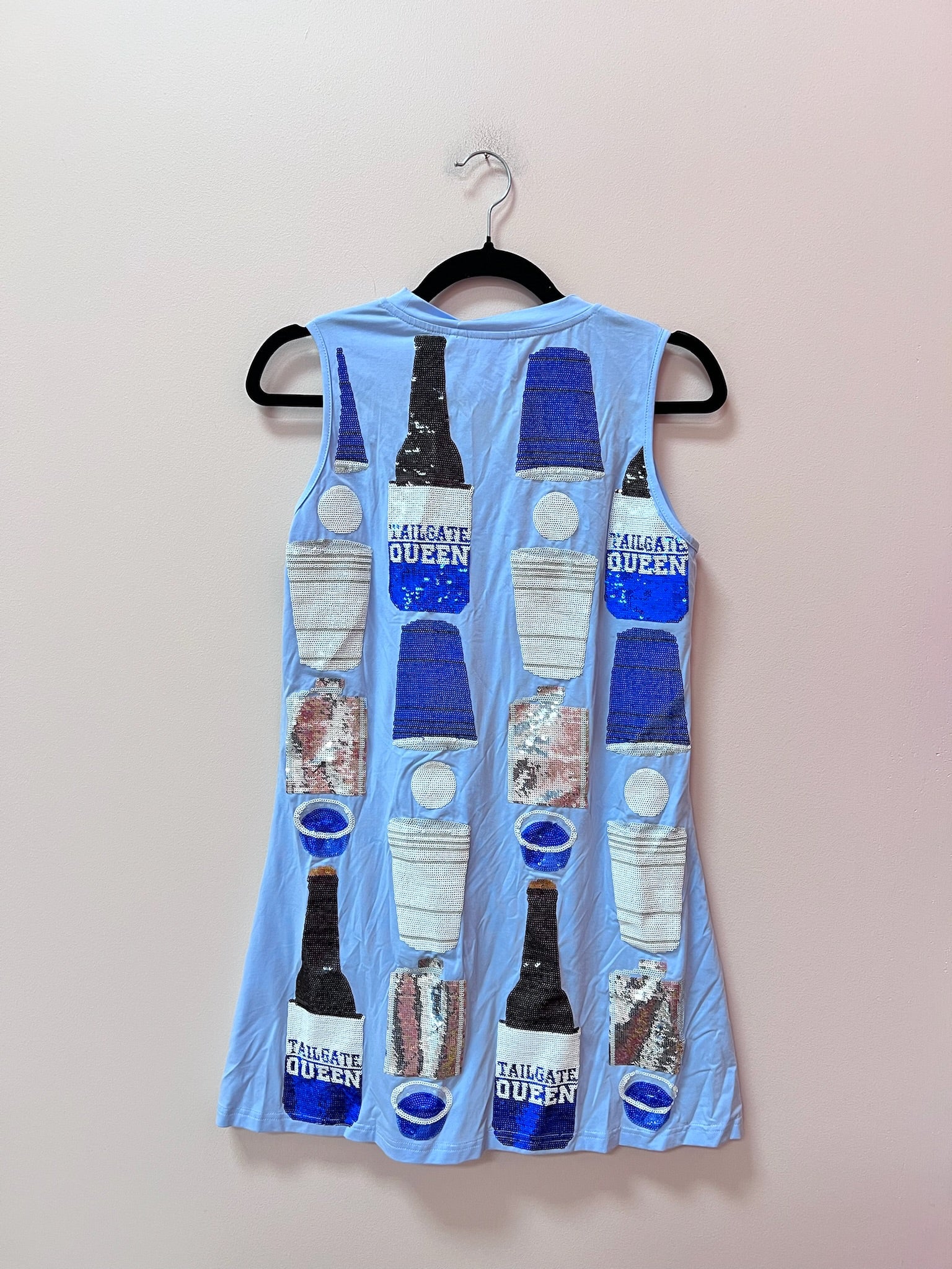 SAMPLE- LIGHT BLUE, ROYAL BLUE & WHITE ALL OVER ICON DRINK TANK DRESS