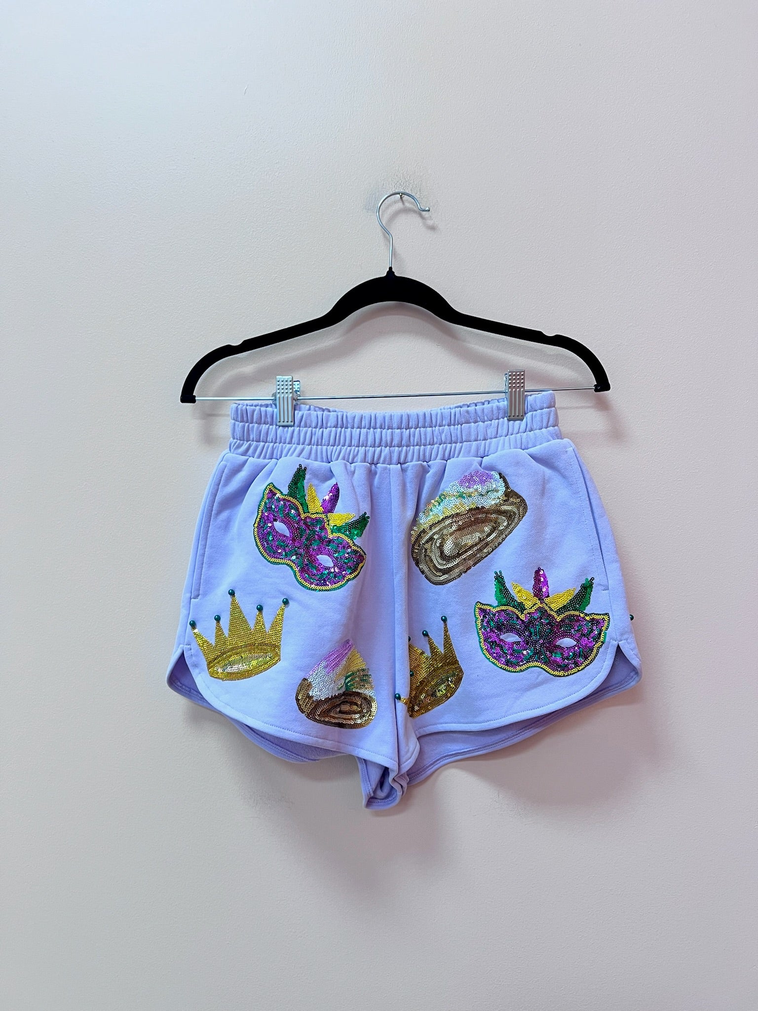 SAMPLE- LAVENDER MARDI GRAS ICON SHORTS