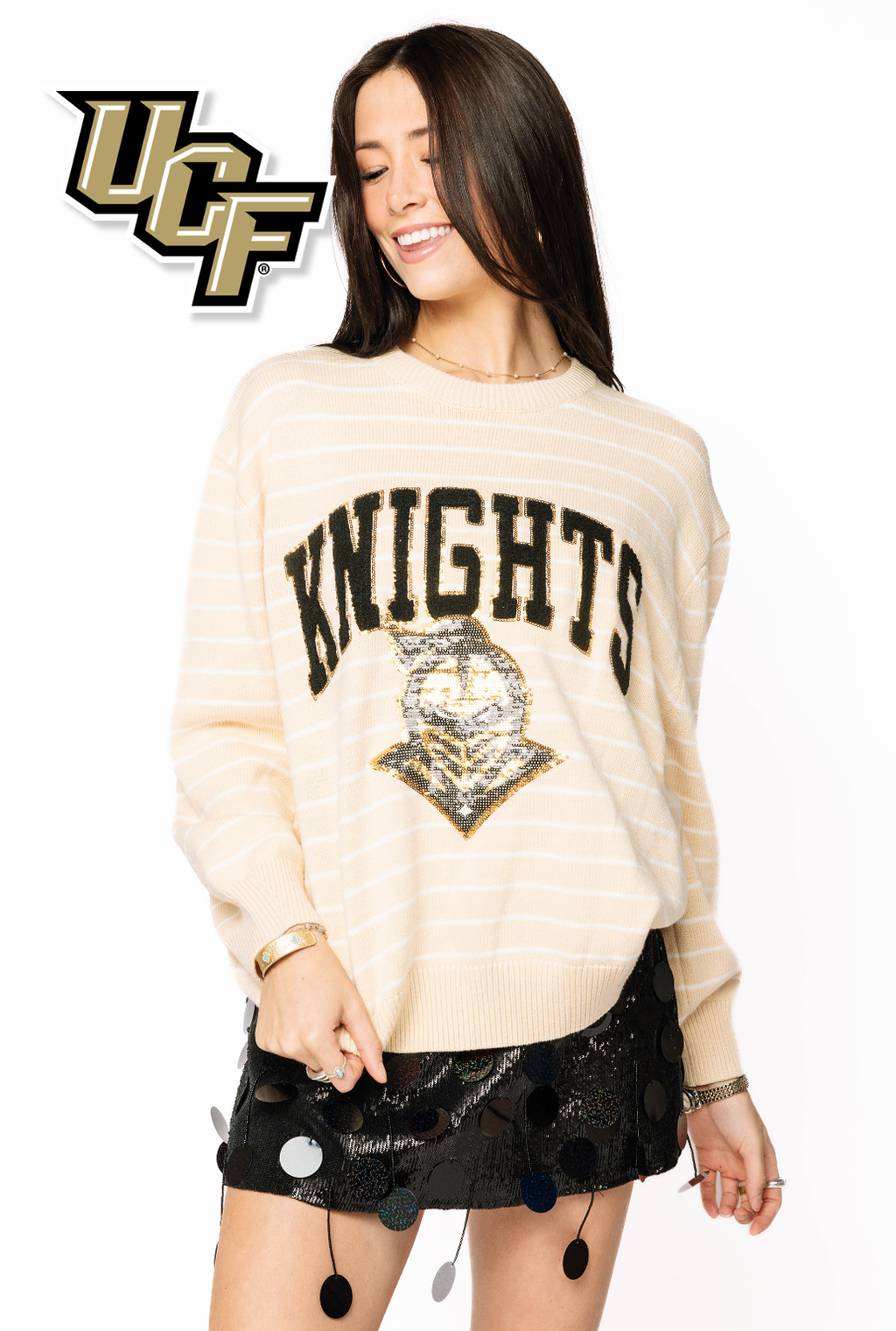 Licensed Sample - UCF Beige Stripe Vintage Team Sweater