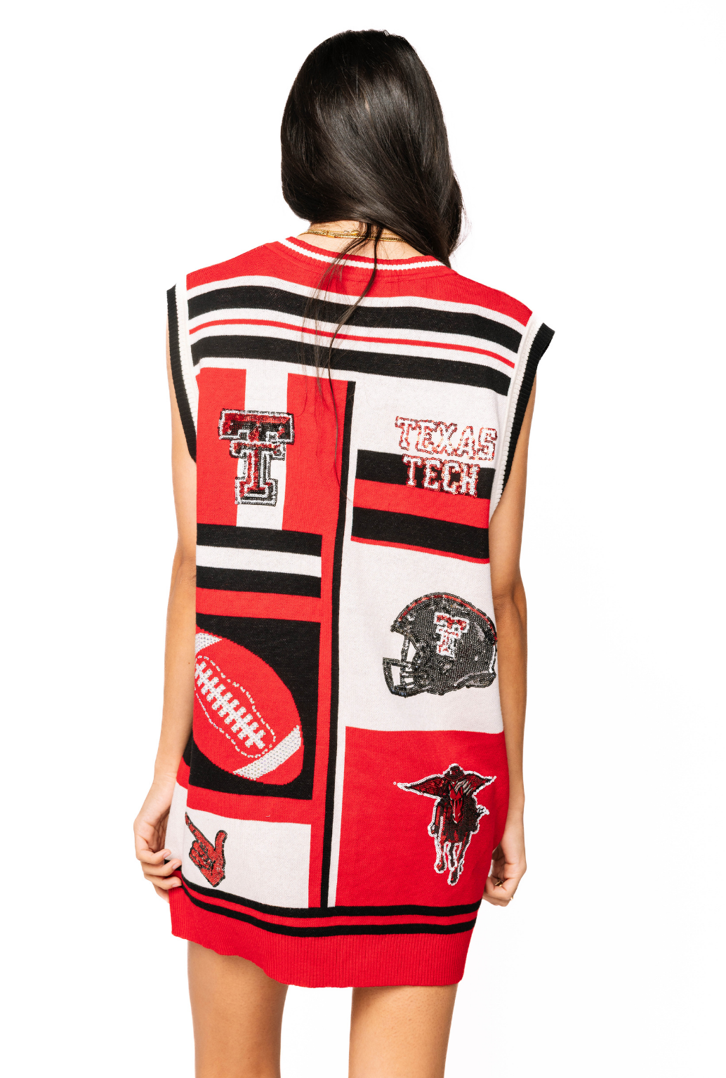 Licensed Sample - White, Red & Black Texas Tech Icon Cardigan Tank Dress