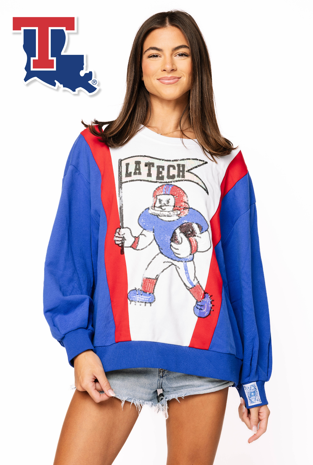 Licensed Sample - LA Tech Football Player With Flag Sweatshirt
