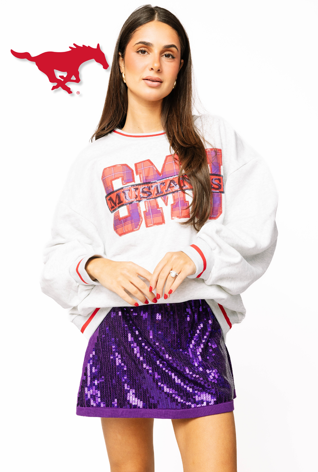 Licensed Sample - SMU Plaid Letter Sweatshirt