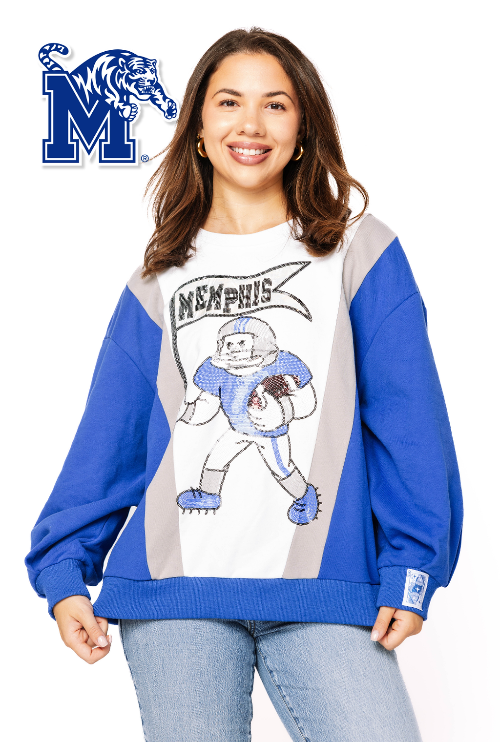 Licensed Sample - Memphis Football Player With Flag Sweatshirt