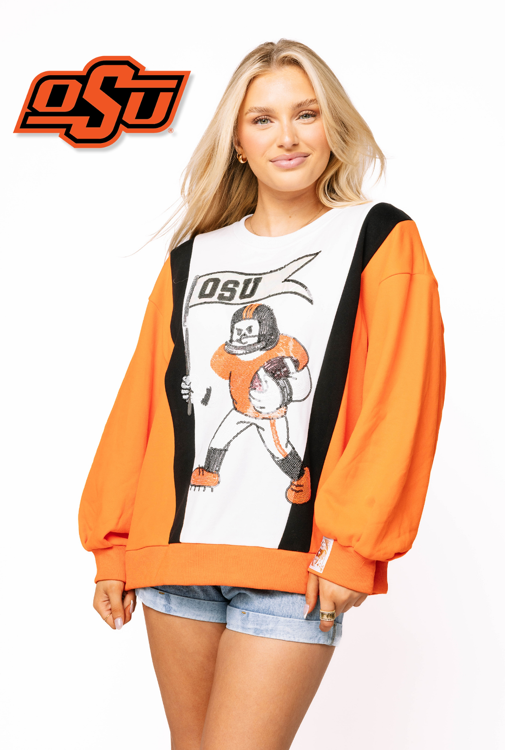 Licensed Sample - OK State Football Player With Flag Sweatshirt