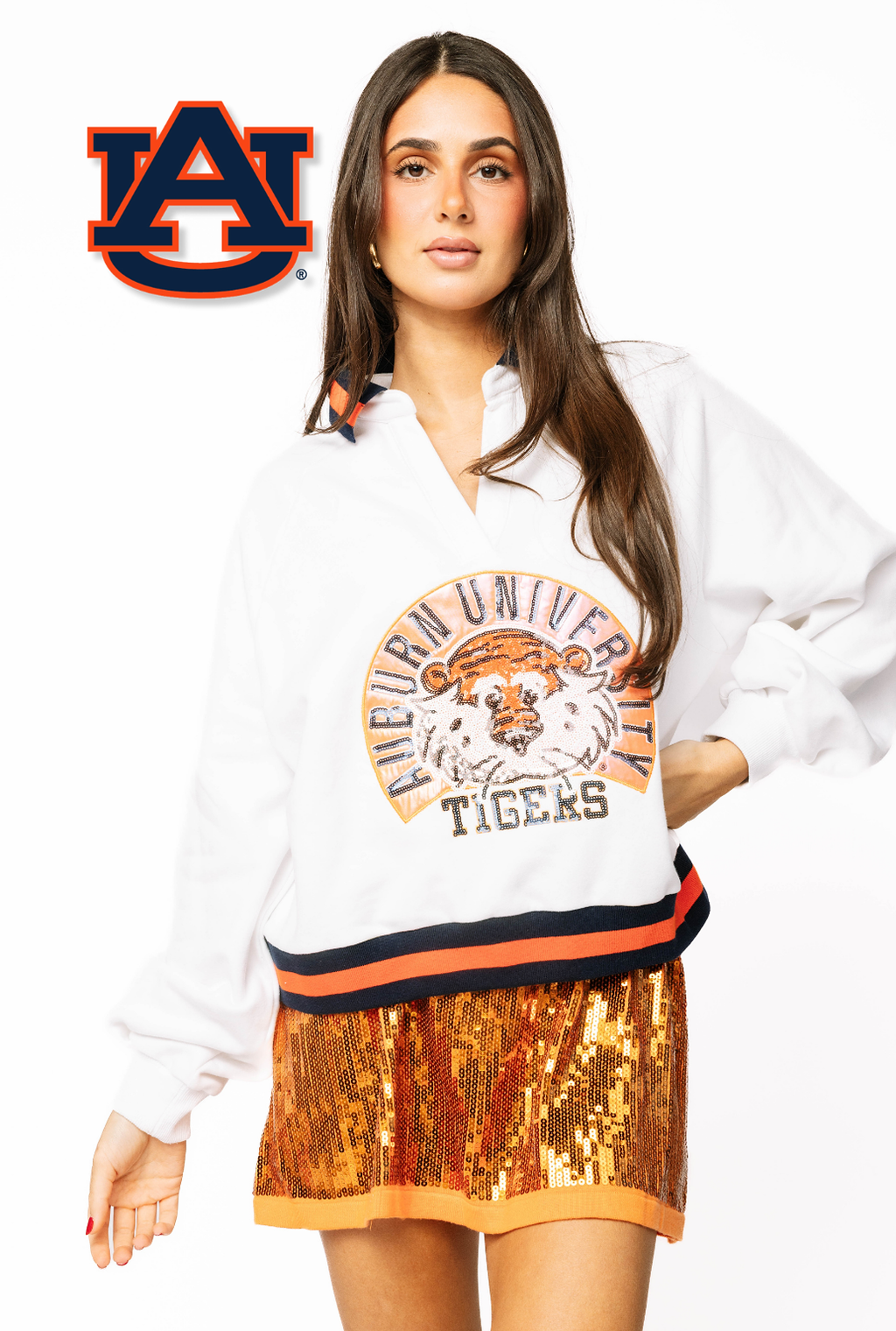 Licensed Sample - Auburn Striped Collar Circular Mascot Sweatshirt