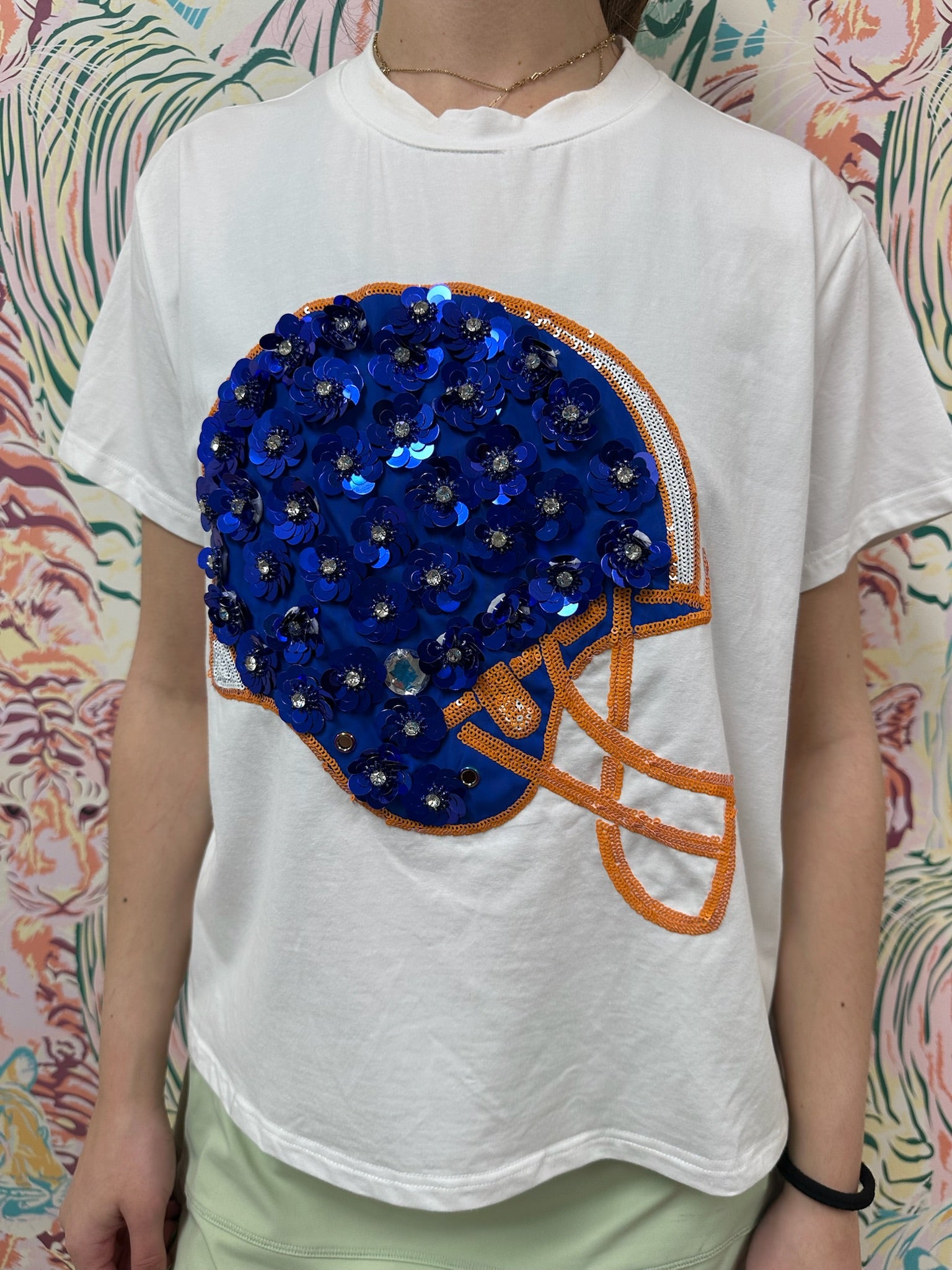 SAMPLE- Royal & Orange Flower Helmet Tee