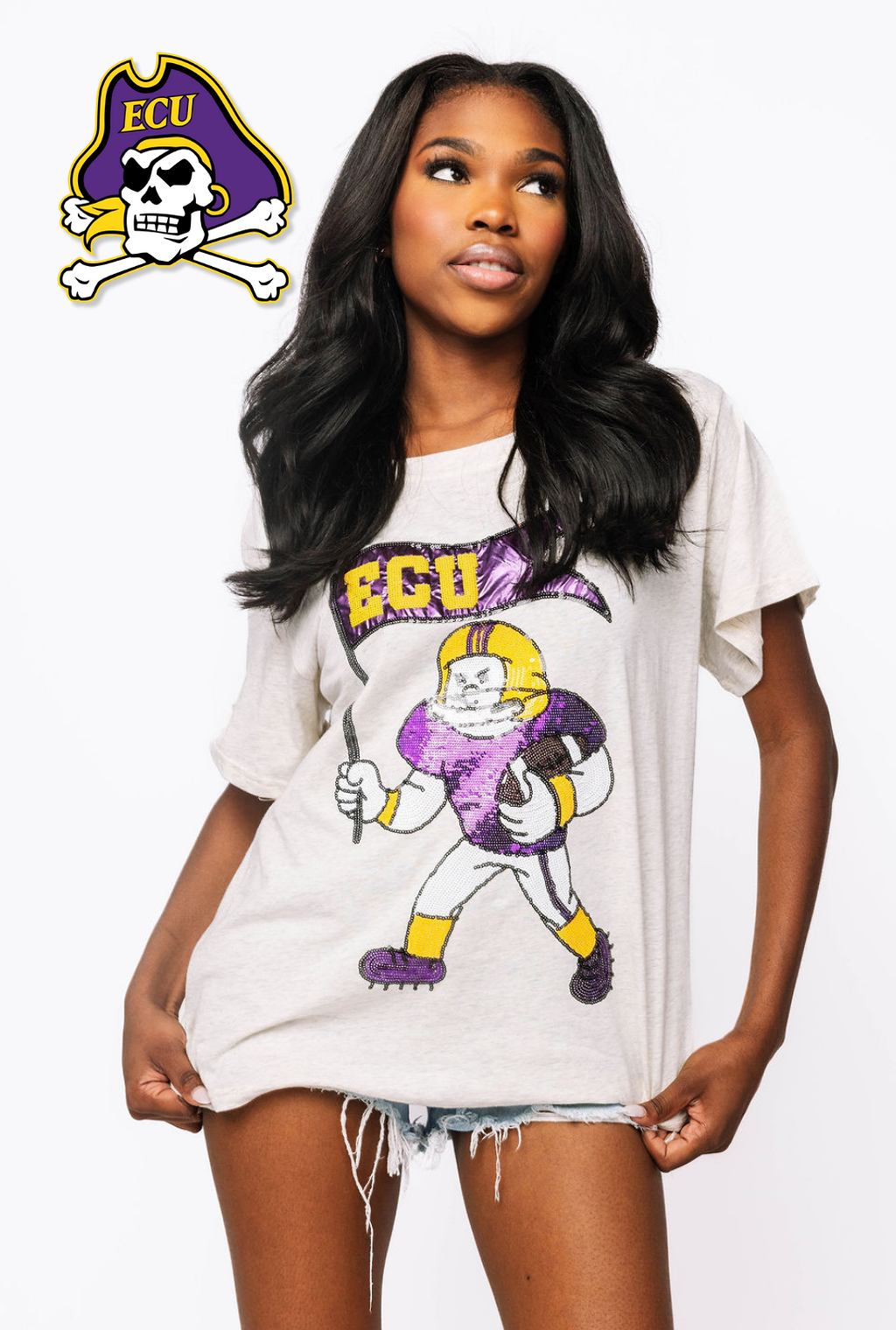 Licensed Sample - ECU Football Player With Flag Tee