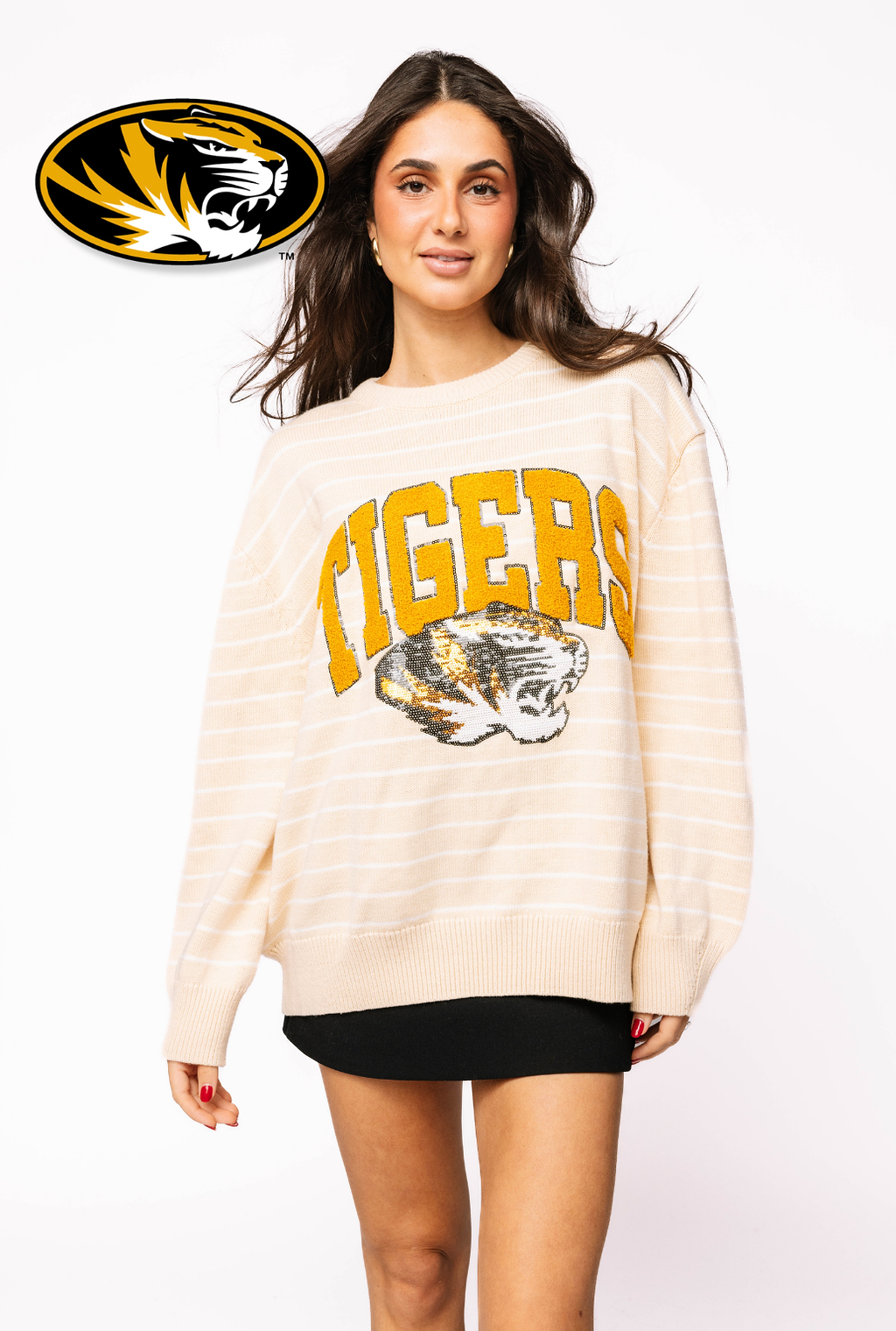 Licensed Sample - Mizzou Beige Stripe Vintage Team Sweater