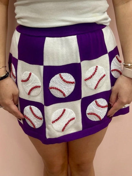 SAMPLE- Purple & White Checkered Baseball Skirt