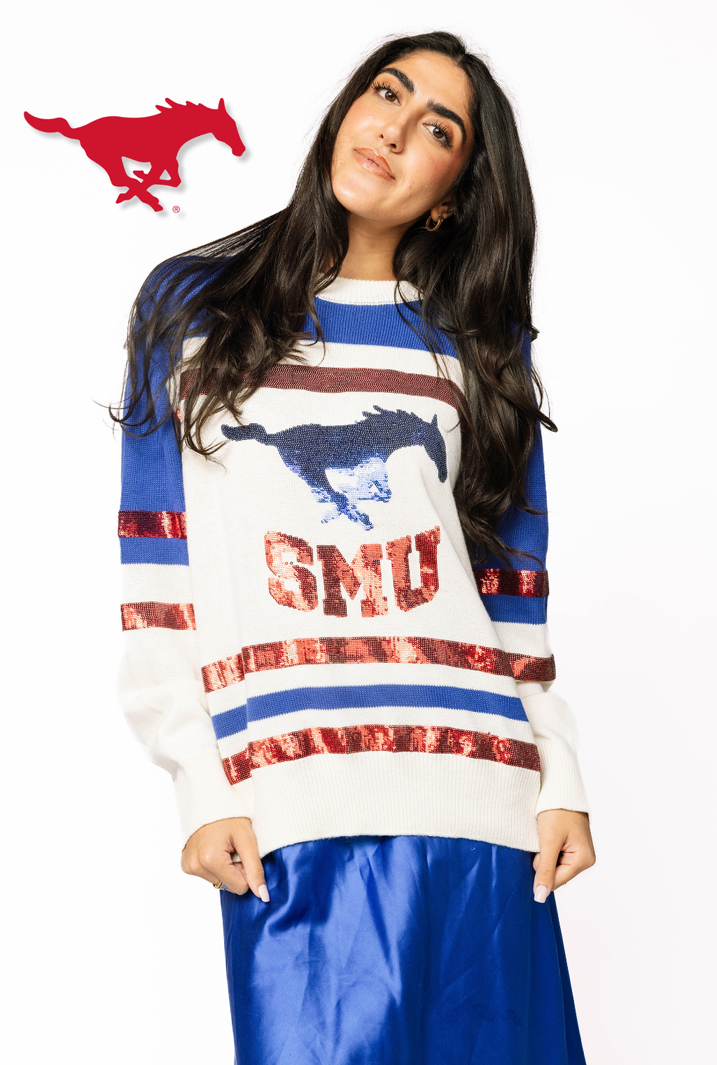 Licensed Sample - SMU Striped Colorblock Sweater
