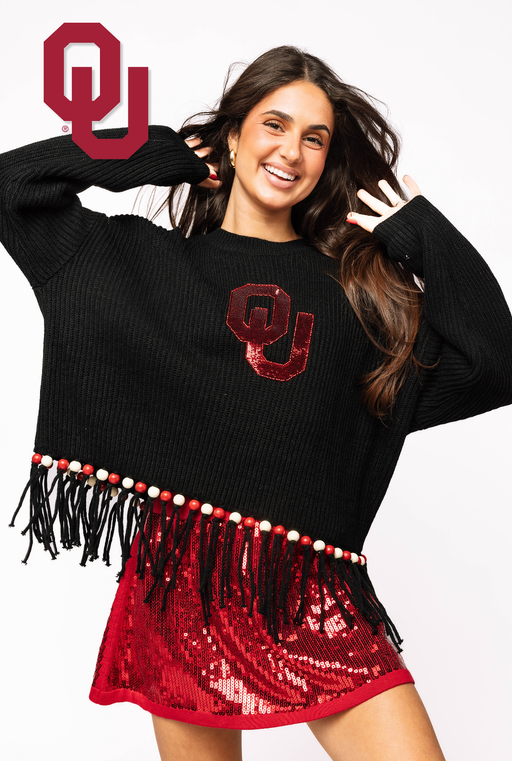 Licensed Sample - Oklahoma Fringe Bead LS Sweater