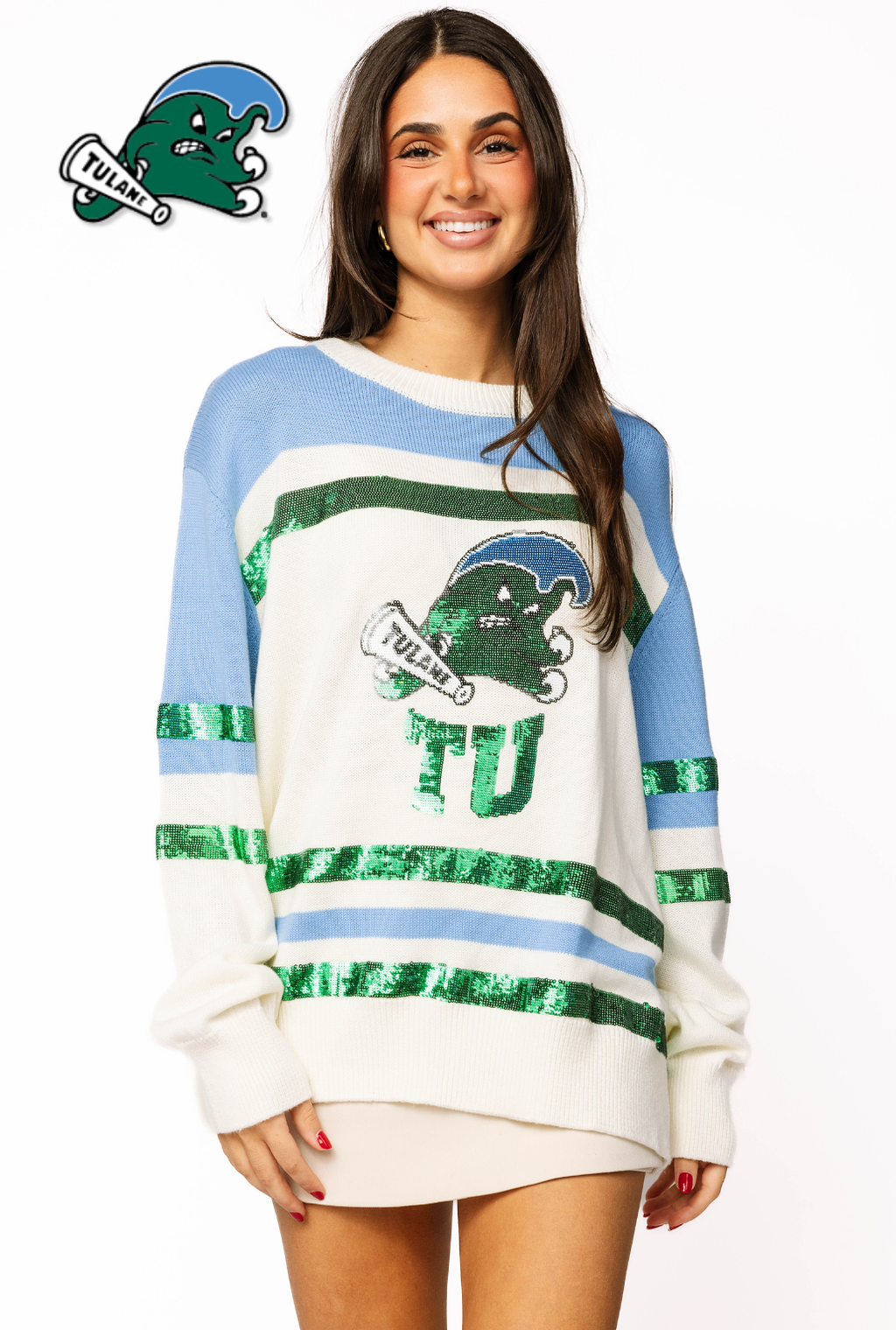 Licensed Sample - Tulane Striped Colorblock Sweater