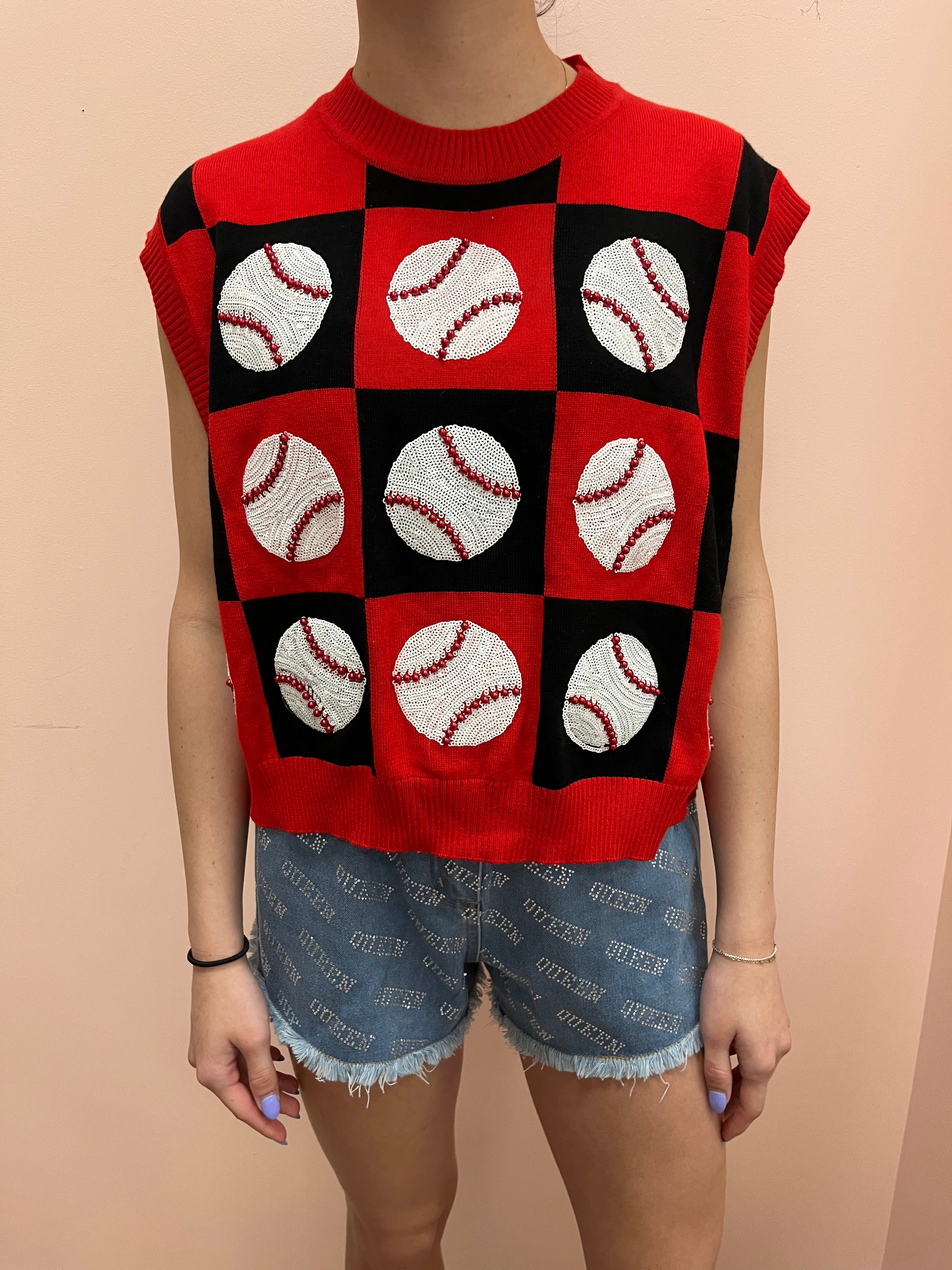 SAMPLE- Red & Black Checkered Baseball Top