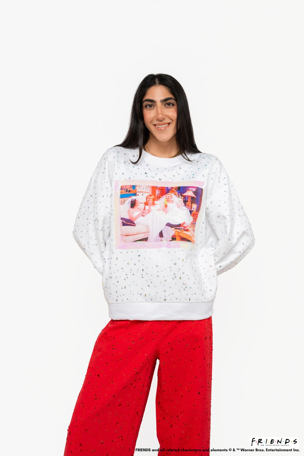 Licensed FRIENDS™ All the Wedding Dresses Scattered Rhinestone Sweatshirt