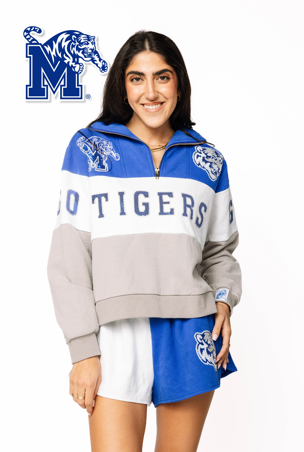 Licensed Sample - Memphis Quarter Zip Colorblock Sweatshirt/Short Set