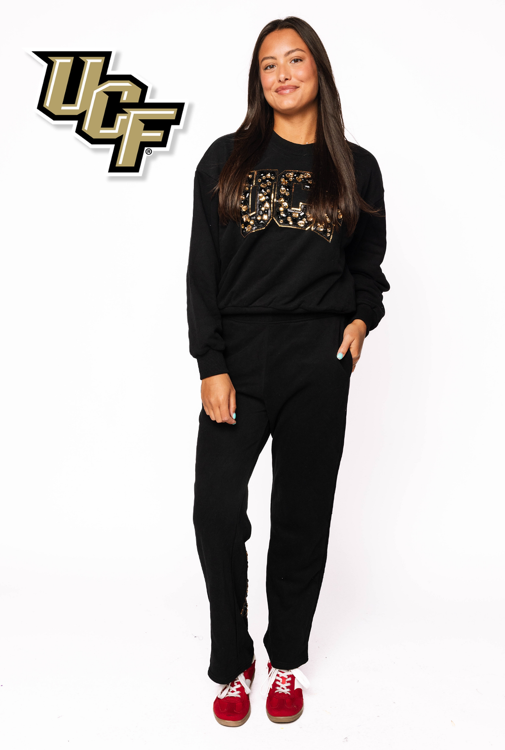 Licensed Sample - UCF Black W/ Multi Jewel Letter Sweatshirt/Pant SET