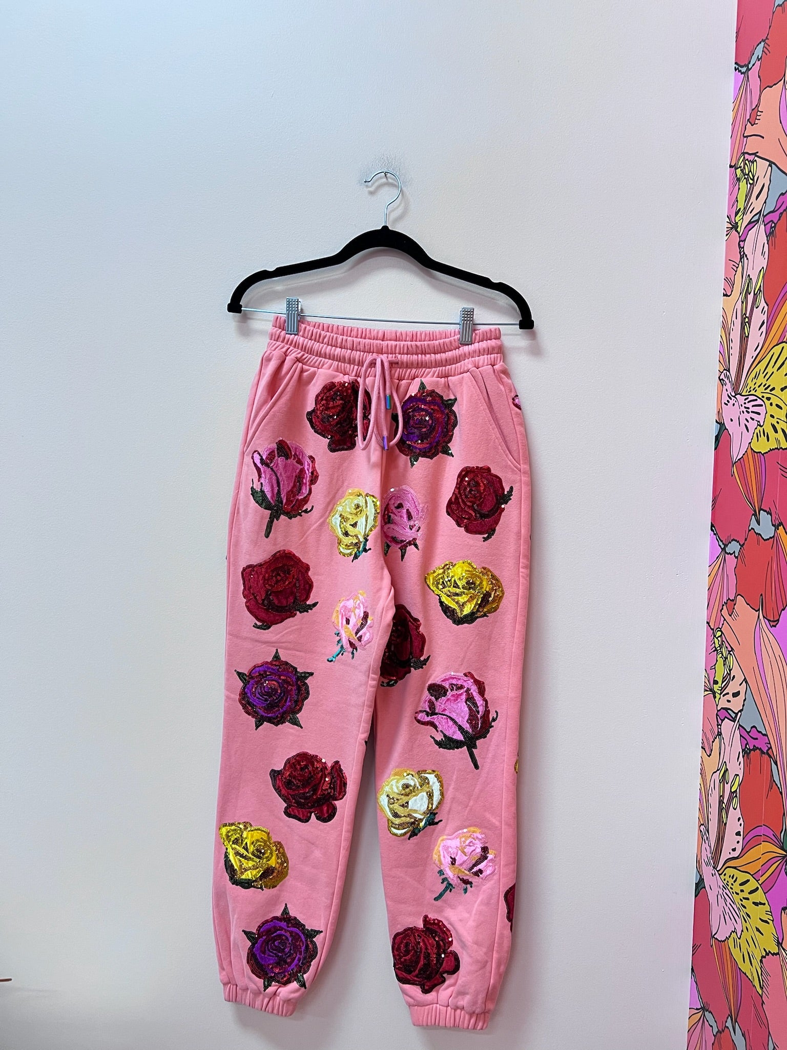 SAMPLE- PINK VELVET ROSES JOGGERS