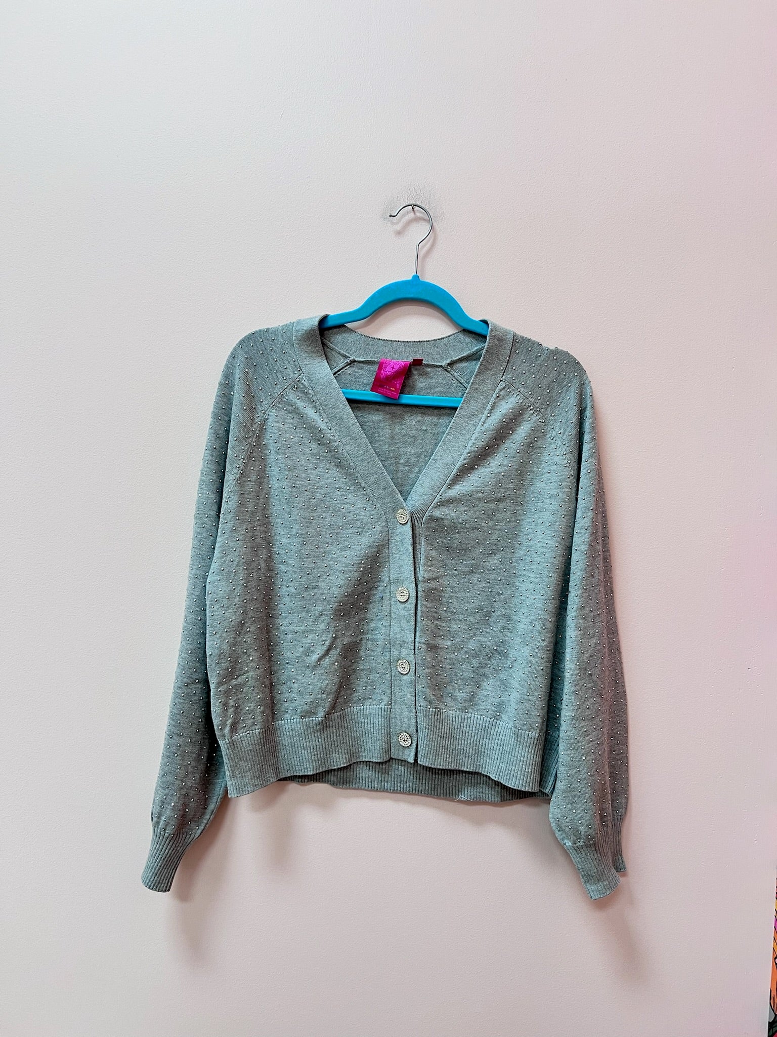 SAMPLE- GREY SCATTERERED RHINESTONE CARDIGAN