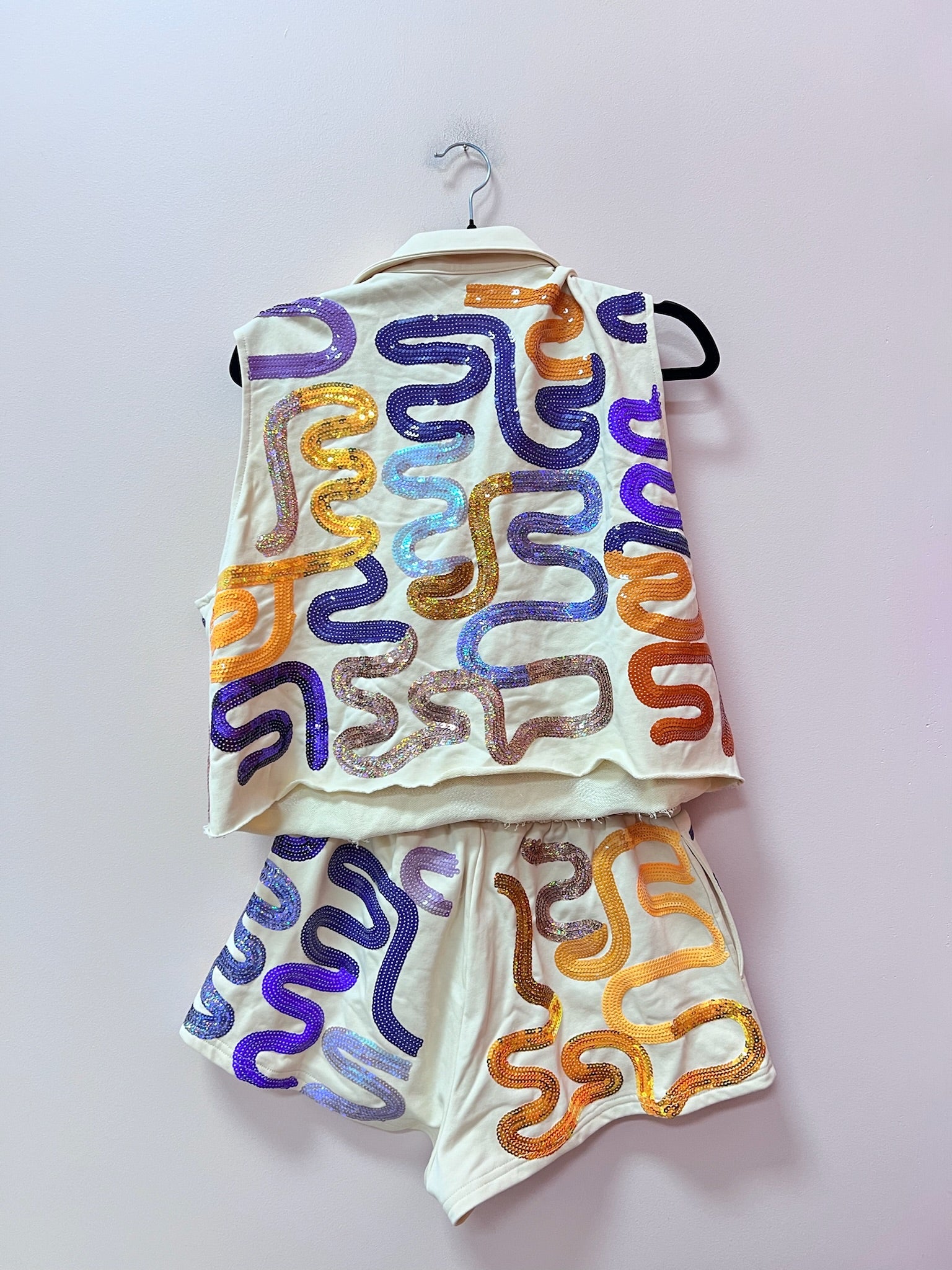 SAMPLE- PALE ORANGE, PURPLE & ORANGE SQUIGGLE SHORTS