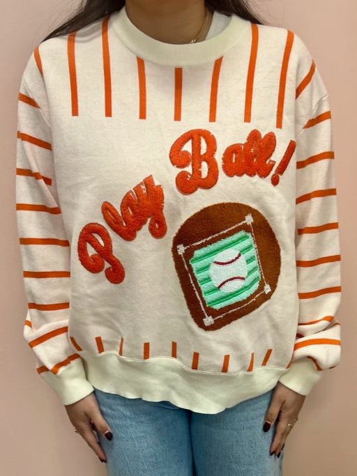 SAMPLE- Orange & White Stripe Play Ball Long Sleeve Sweater