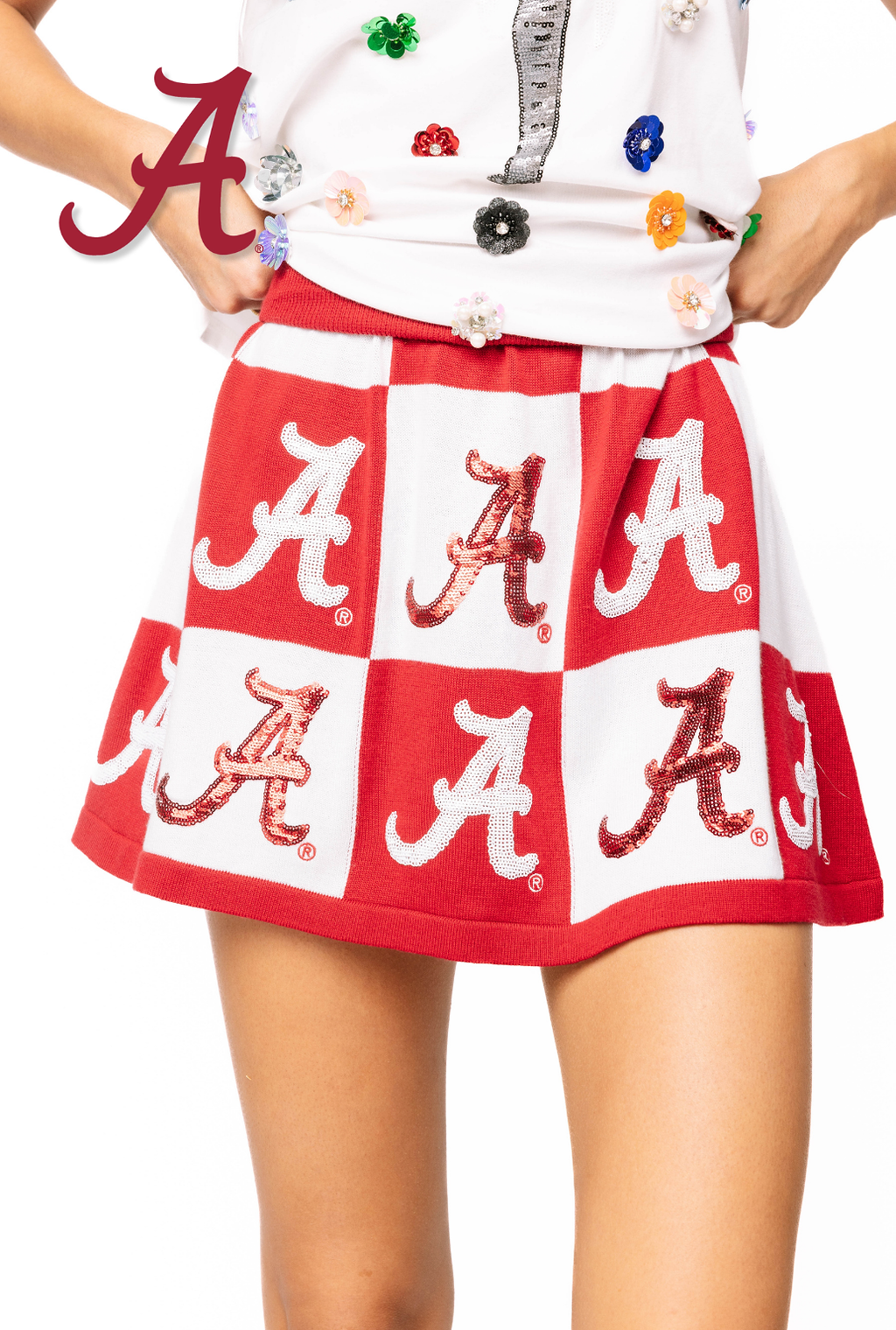 Licensed Sample - Crimson & White Checkered Alabama "A" Skirt