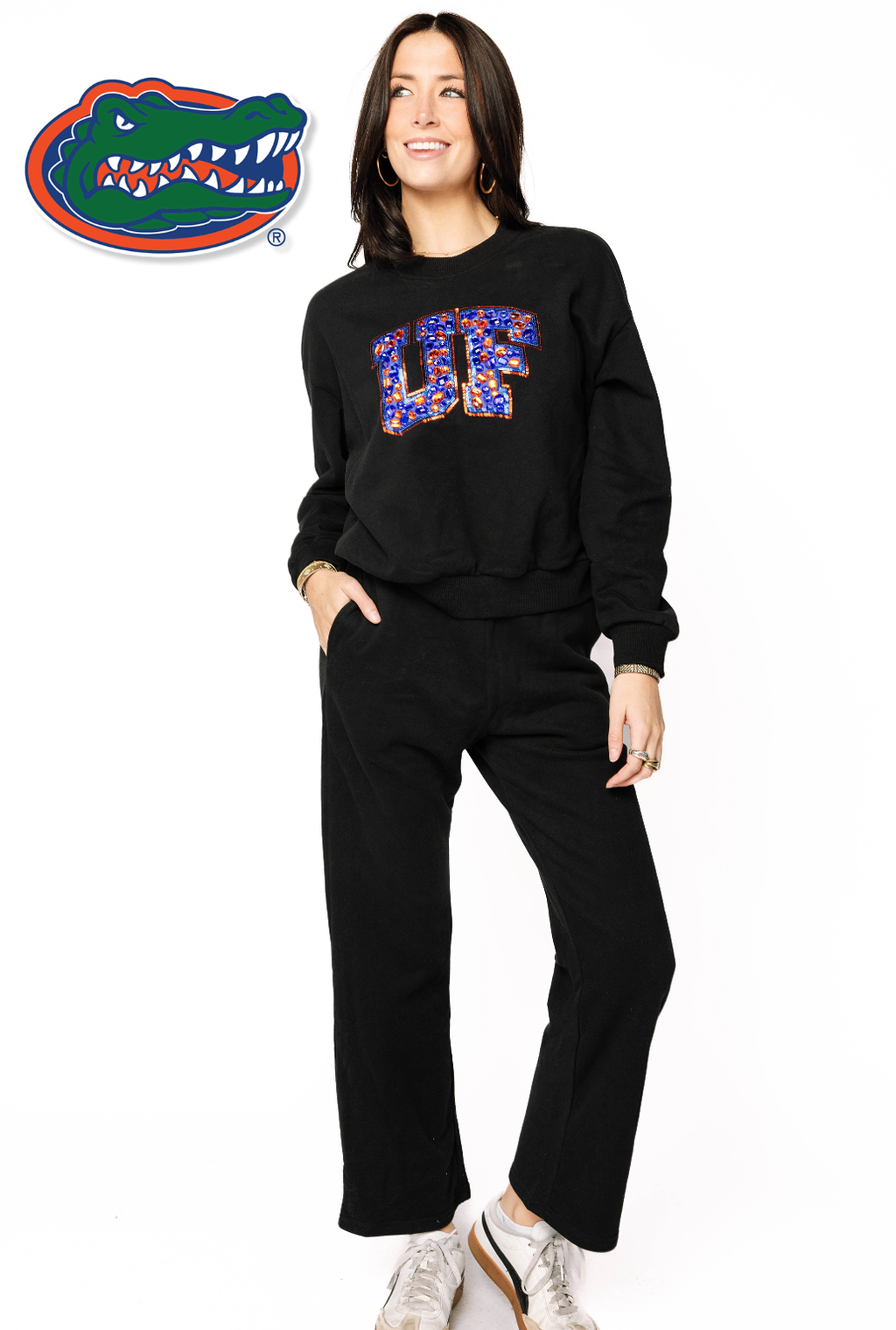 Licensed Sample - Florida Black W/ Multi Jewel Letter Sweatshirt/Pant SET