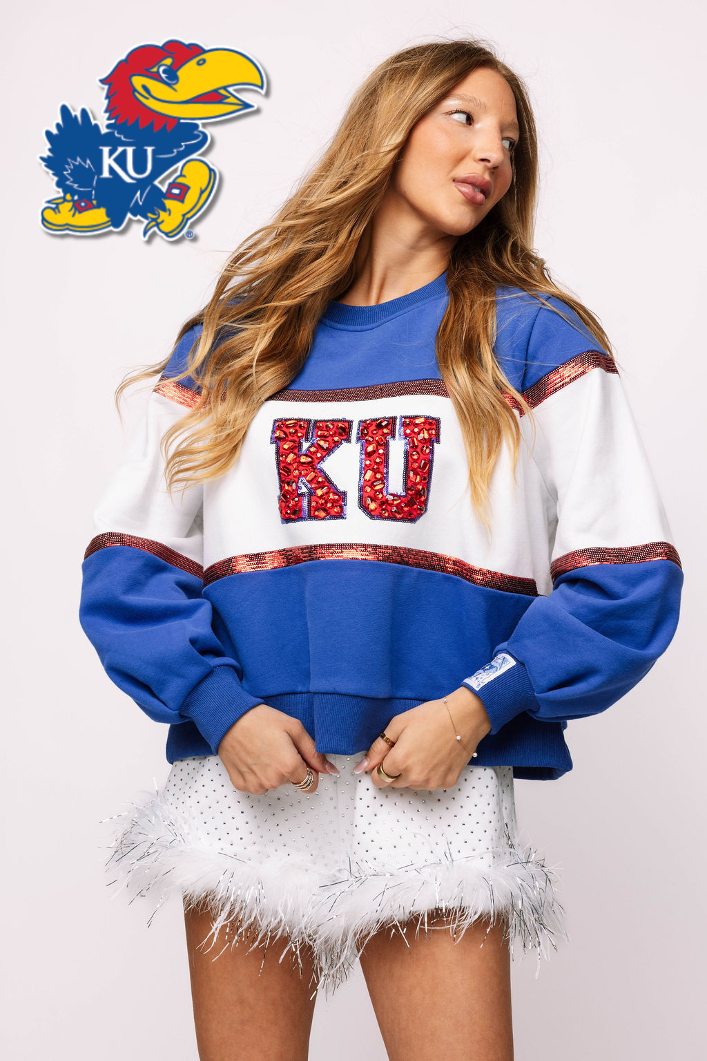 Licensed 'KU' Colorblock Jewel Letter Sweatshirt