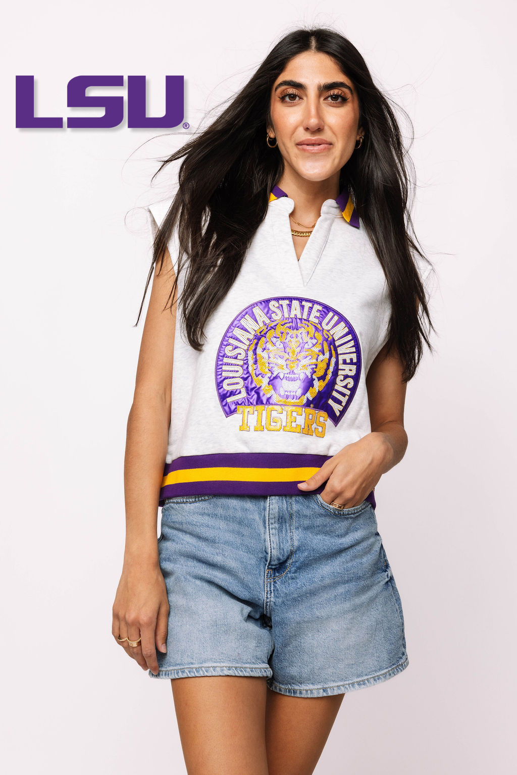 Licensed LSU Striped Collar Circular Mascot Tank