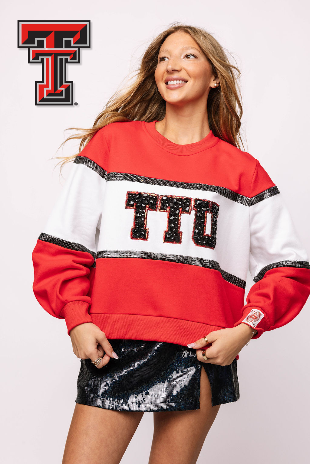Licensed 'TTU' Colorblock Jewel Letter Sweatshirt