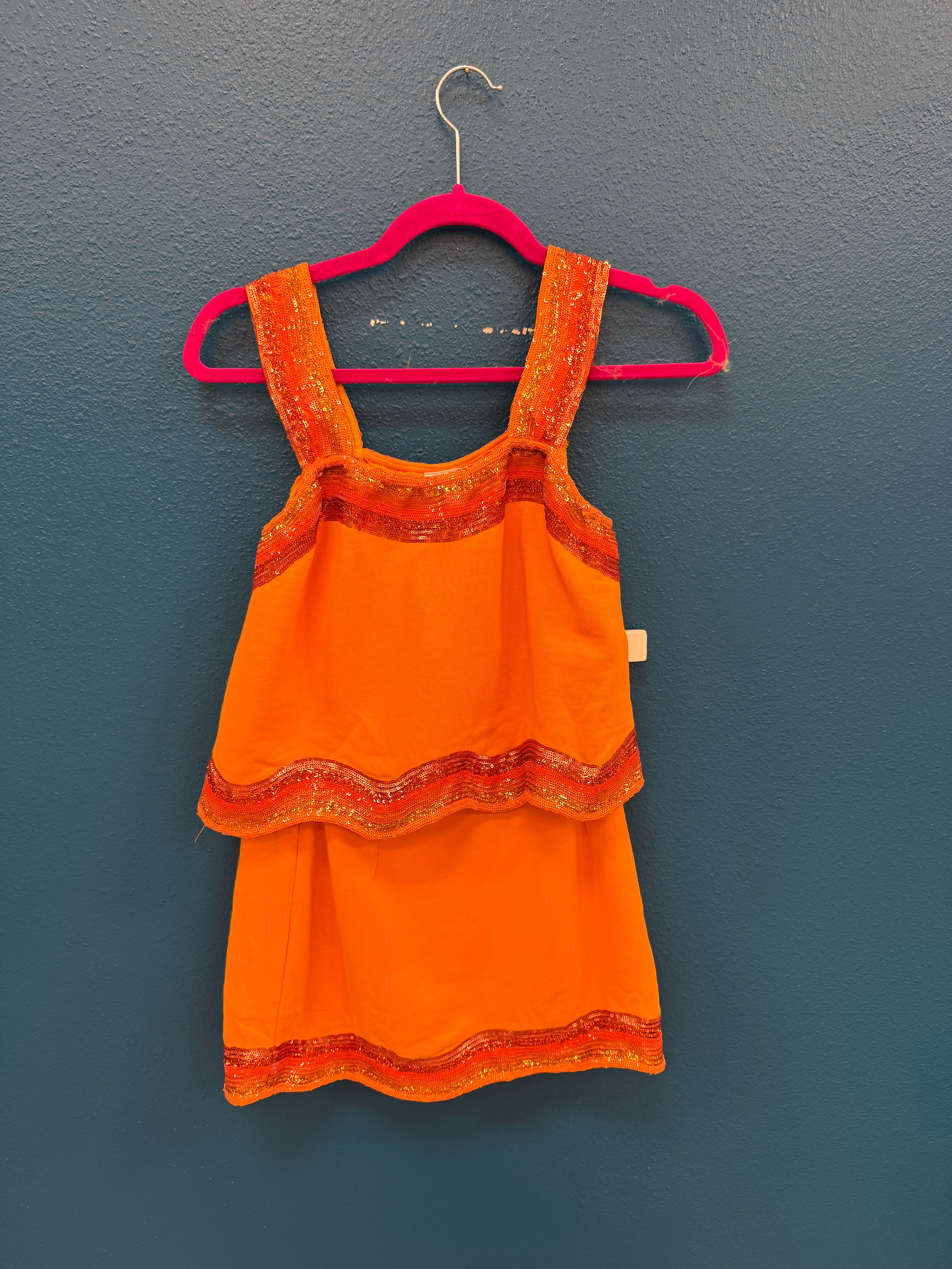 SAMPLE- Orange Sequin Wavy Tank/Skort SET