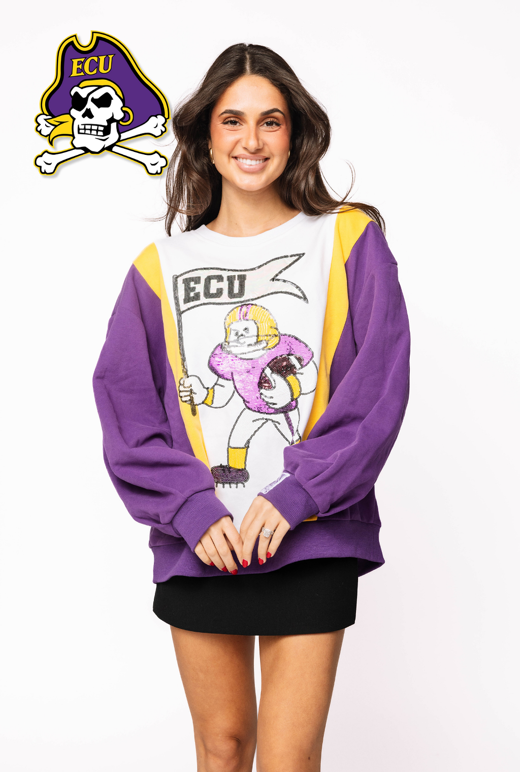 Licensed Sample - ECU Football Player With Flag Sweatshirt