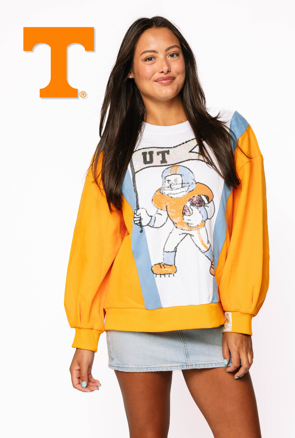 Licensed Sample - Tennessee Football Player With Flag Sweatshirt