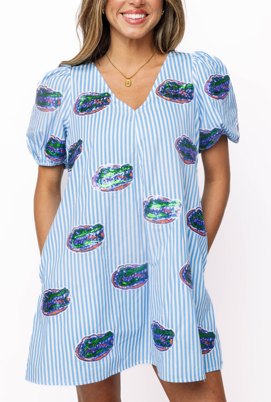 Licensed Florida Striped Scattered Mascot Bubble Sleeve Cotton Dress XXL / GD26UF80