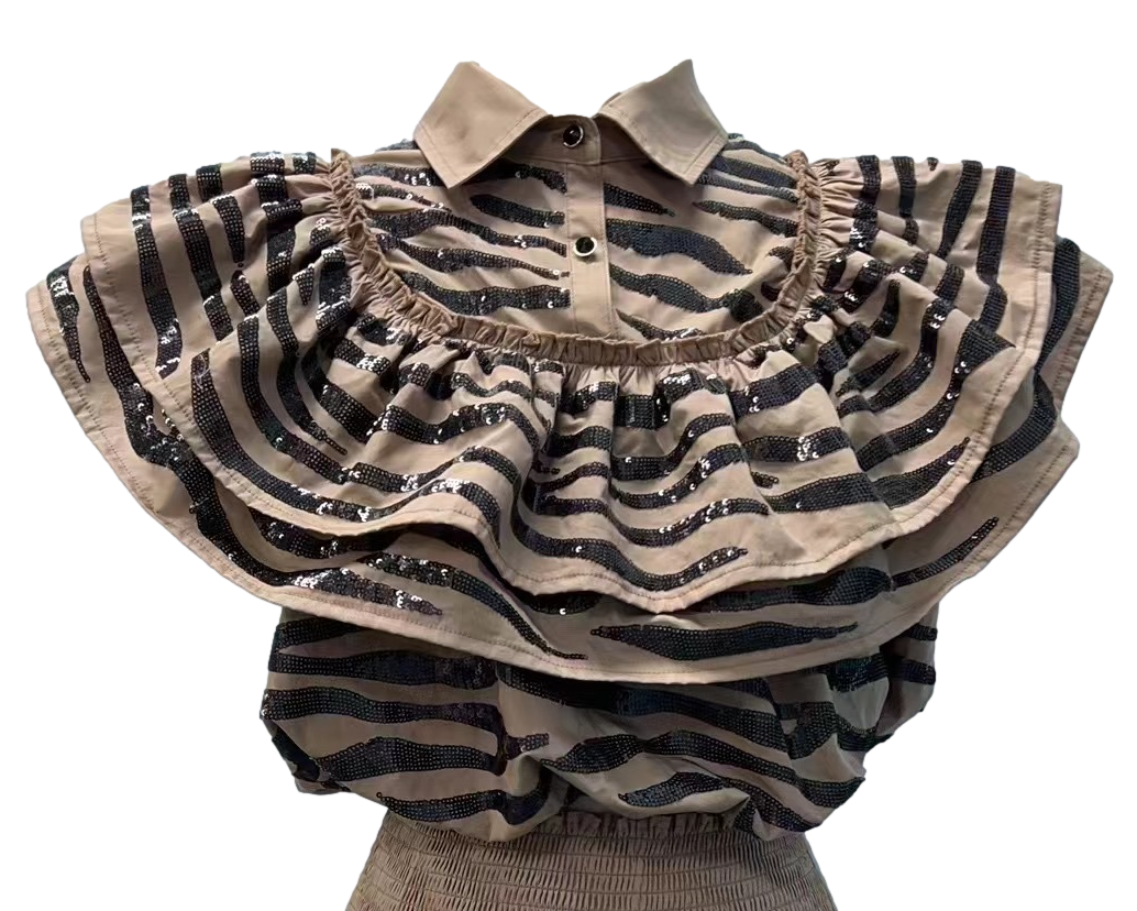 SAMPLE Tan & Black Tiger Stripe Ruffle Top