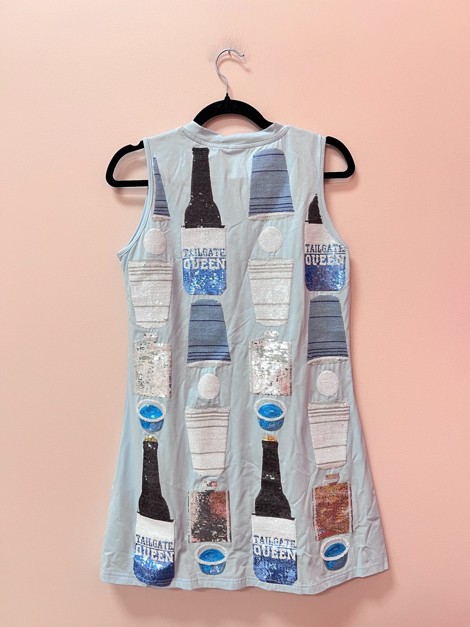 SAMPLE- LIGHT BLUE, LIGHT BLUE & WHITE ALL OVER ICON DRINK TANK DRESS