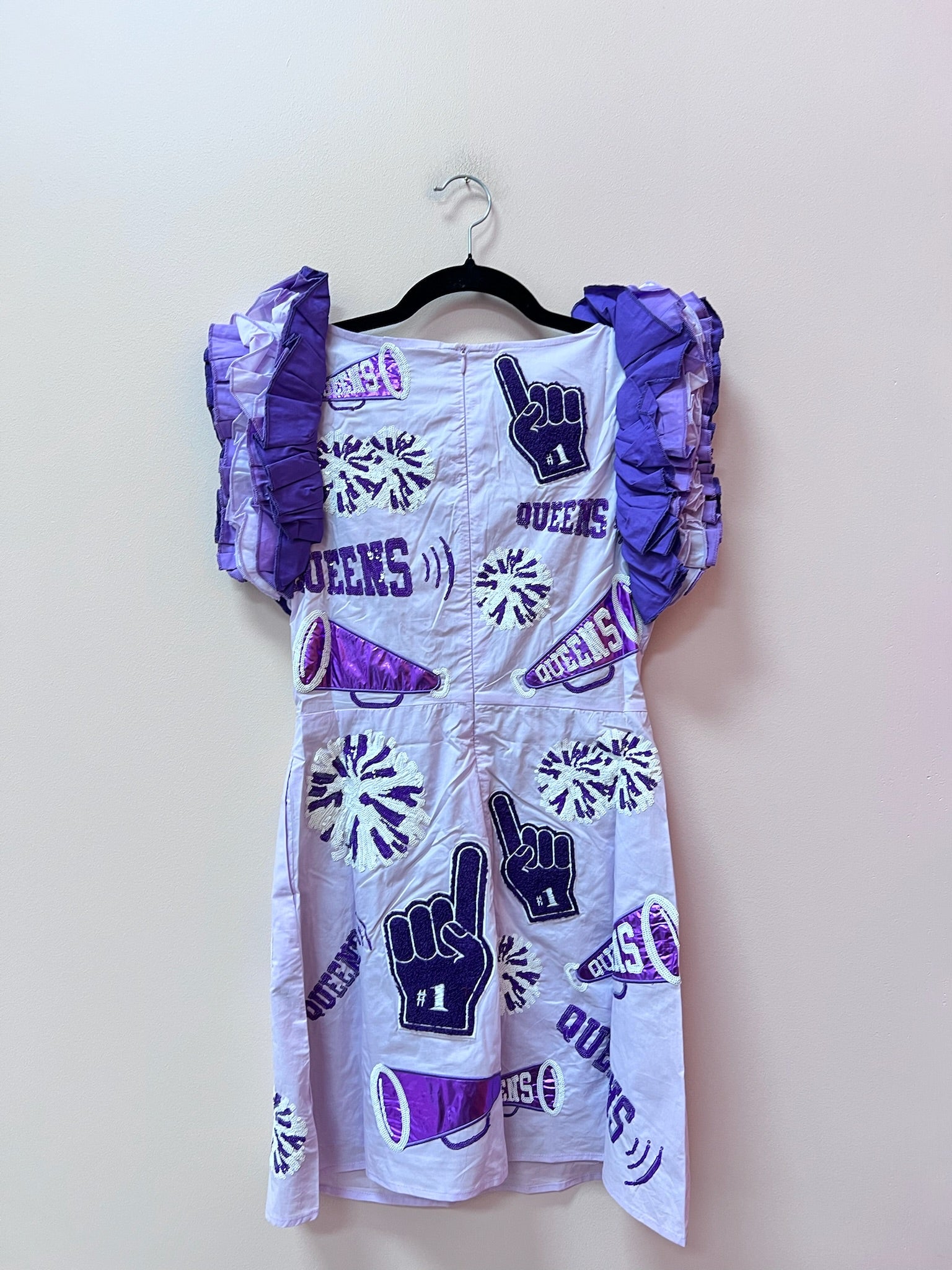 SAMPLE- LAVENDER, PURPLE & WHITE CHEERS ICON RUFFLE DRESS