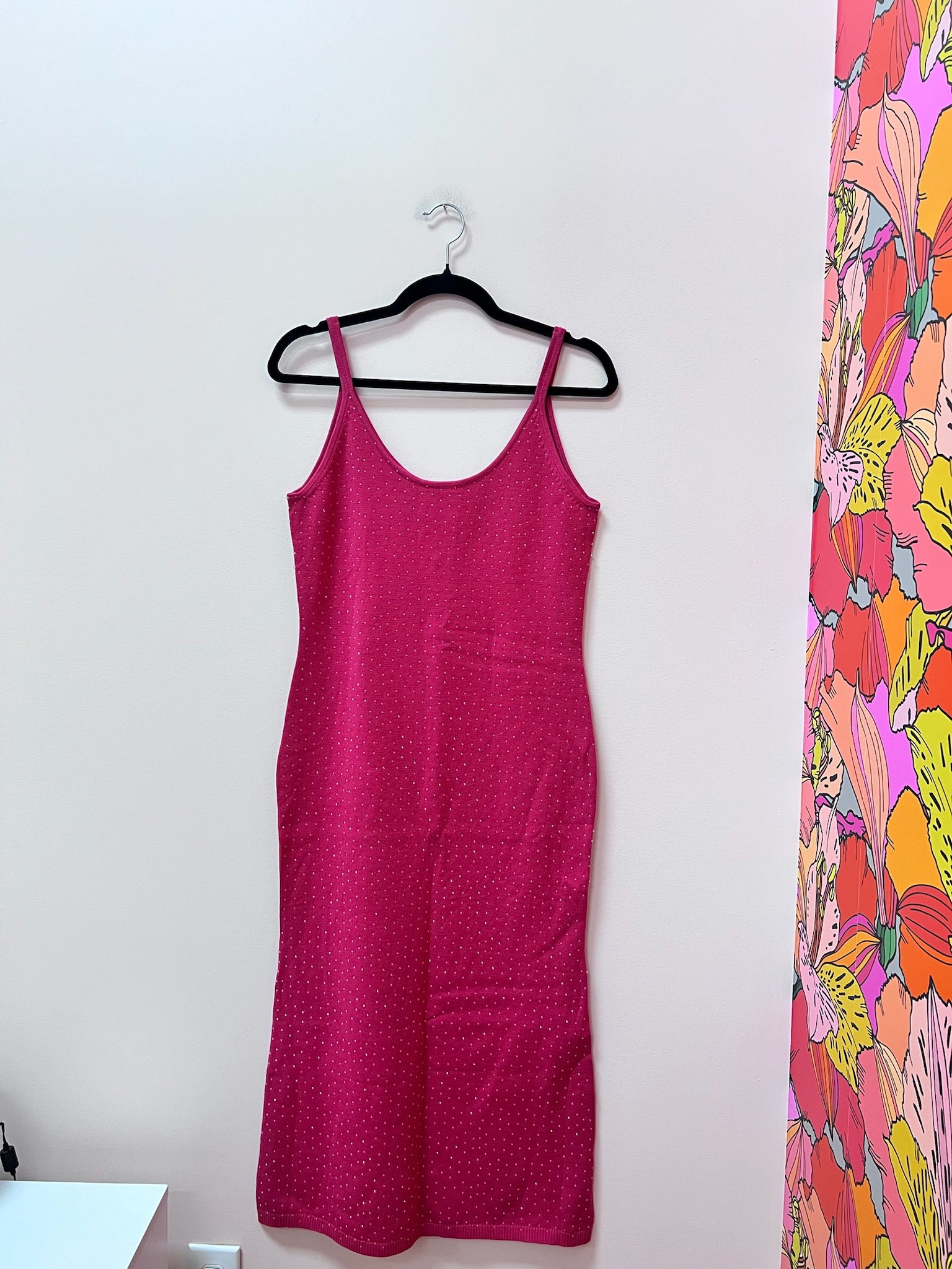 SAMPLE- PINK SCATTERED RHINESTONE KNIT MAXI DRESS