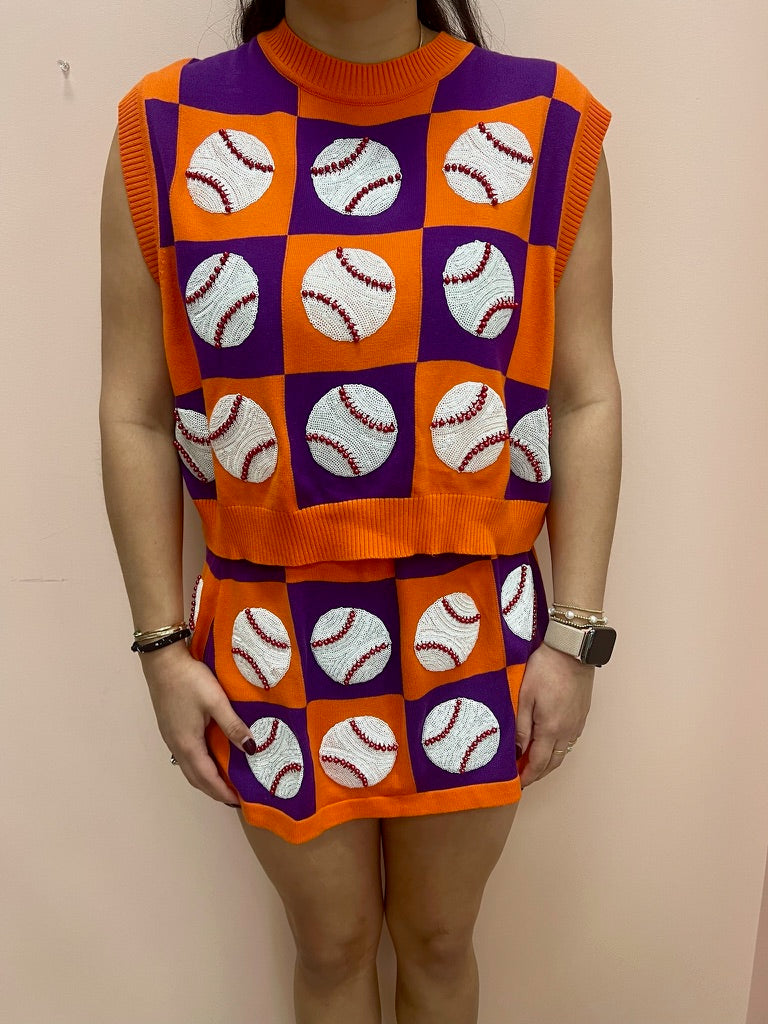 SAMPLE- Orange & Purple Checkered Baseball Top/Skirt SET