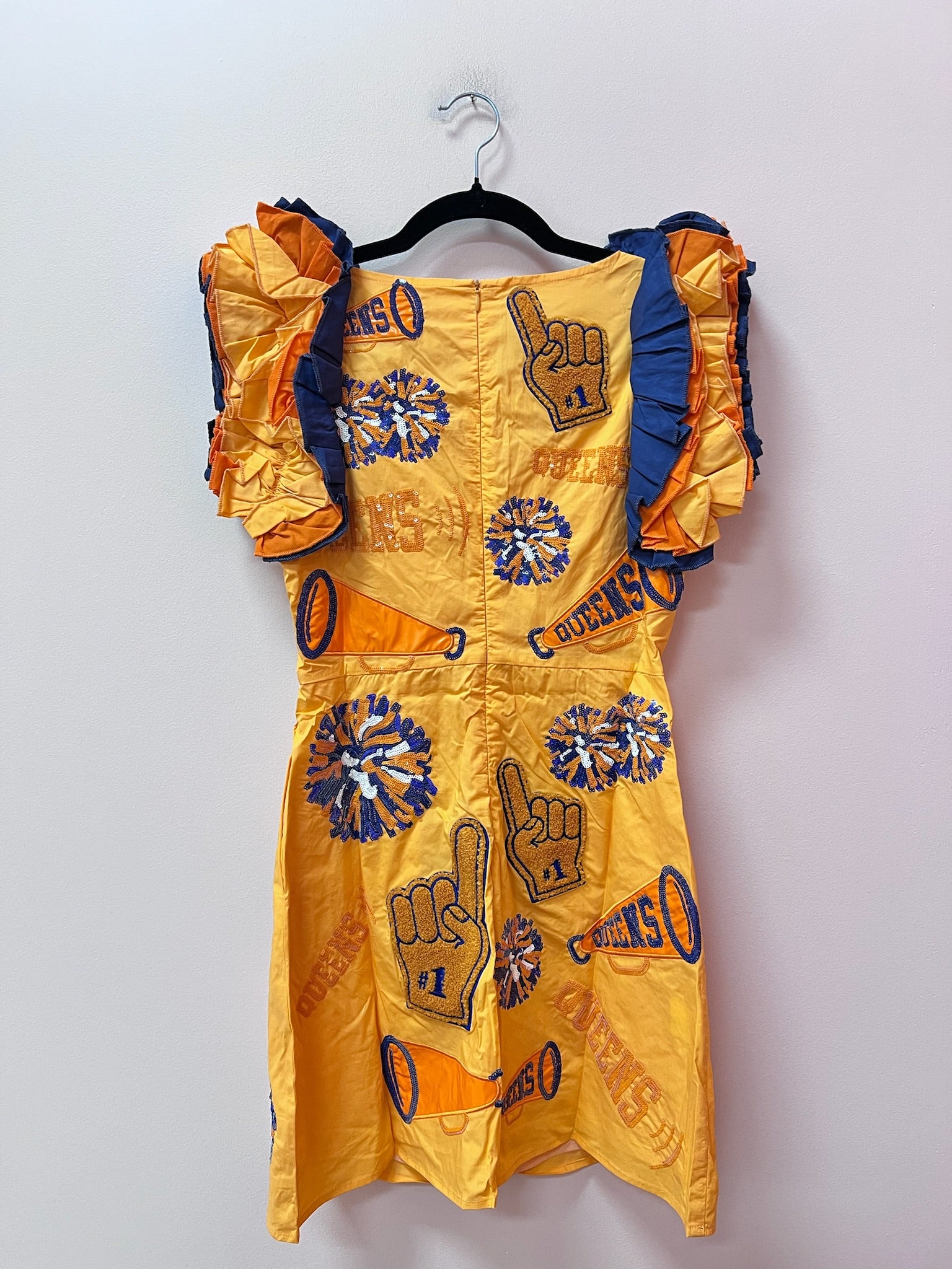 SAMPLE- ORANGE, ORANGE & NAVY CHEERS ICON RUFFLE DRESS